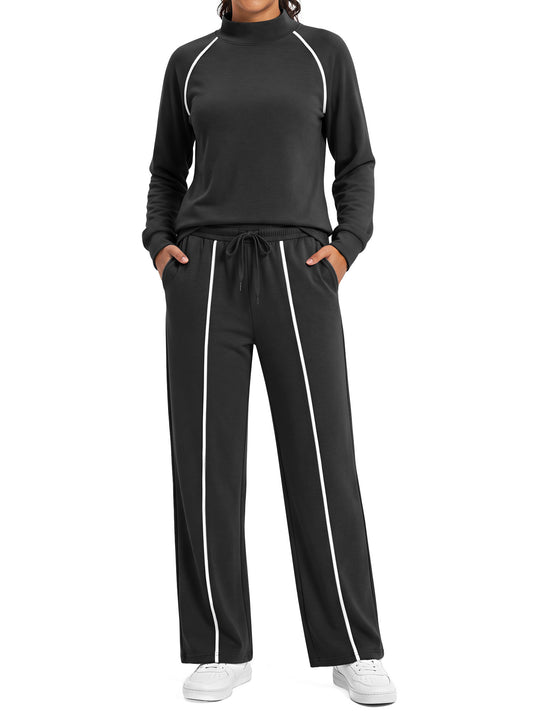 Rosvigor Womens 2 Piece Sweatsuit Set Mock Neck Sweatshirt & Straight Leg Sweatpants Lounge Tracksuit with Pockets for Travel Workout