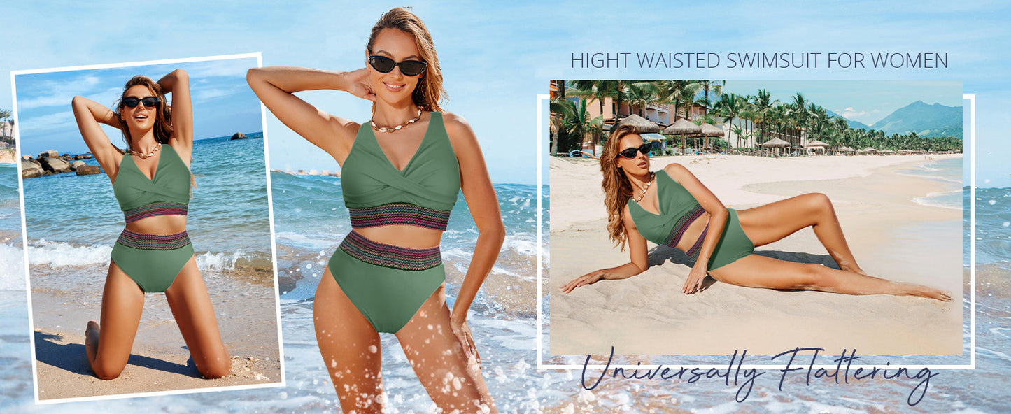 Rosvigor Womens Bikini Sets High Waisted Swimsuit bikini Bathing Suit for Women Two Pieces Swimwear