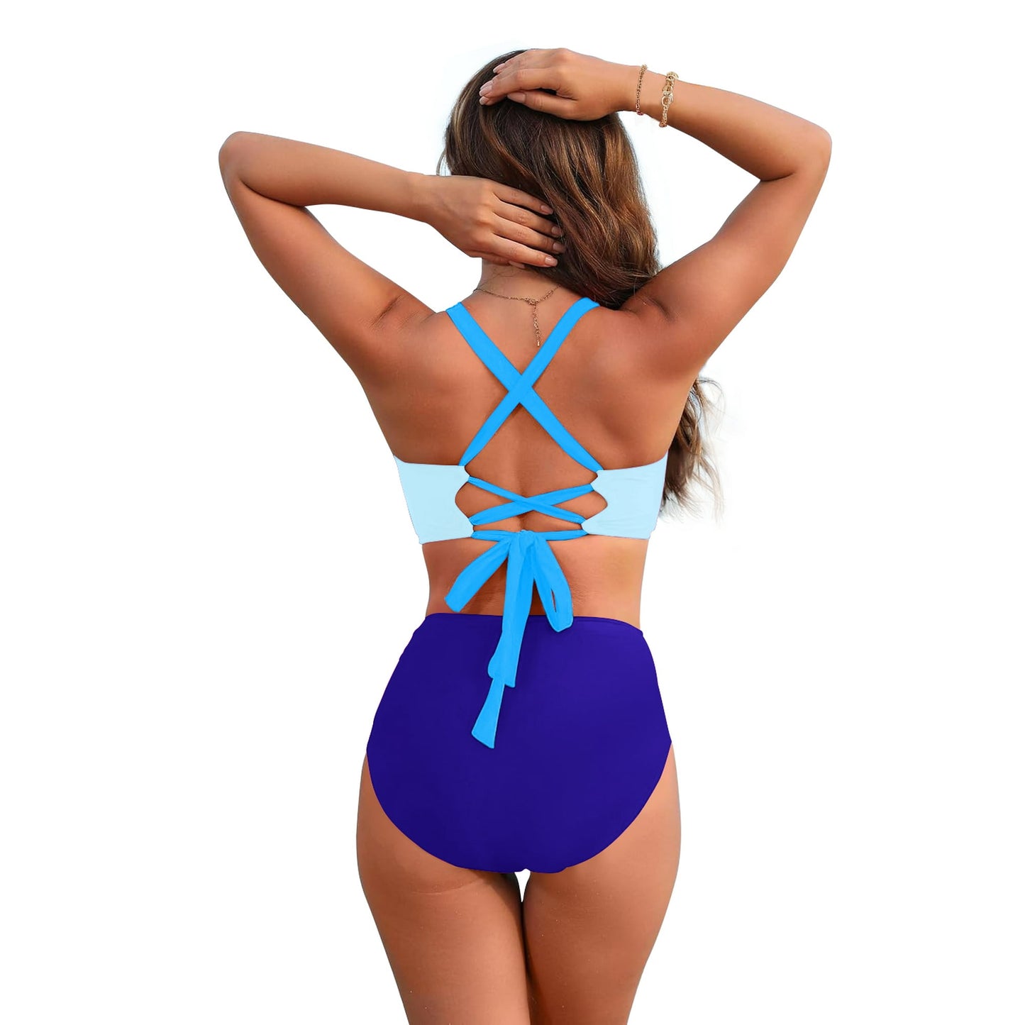 Rosvigor Womens Swimsuits Two Piece Bikini Sets Bathing Suits for Women Summer Color Block Swimwear