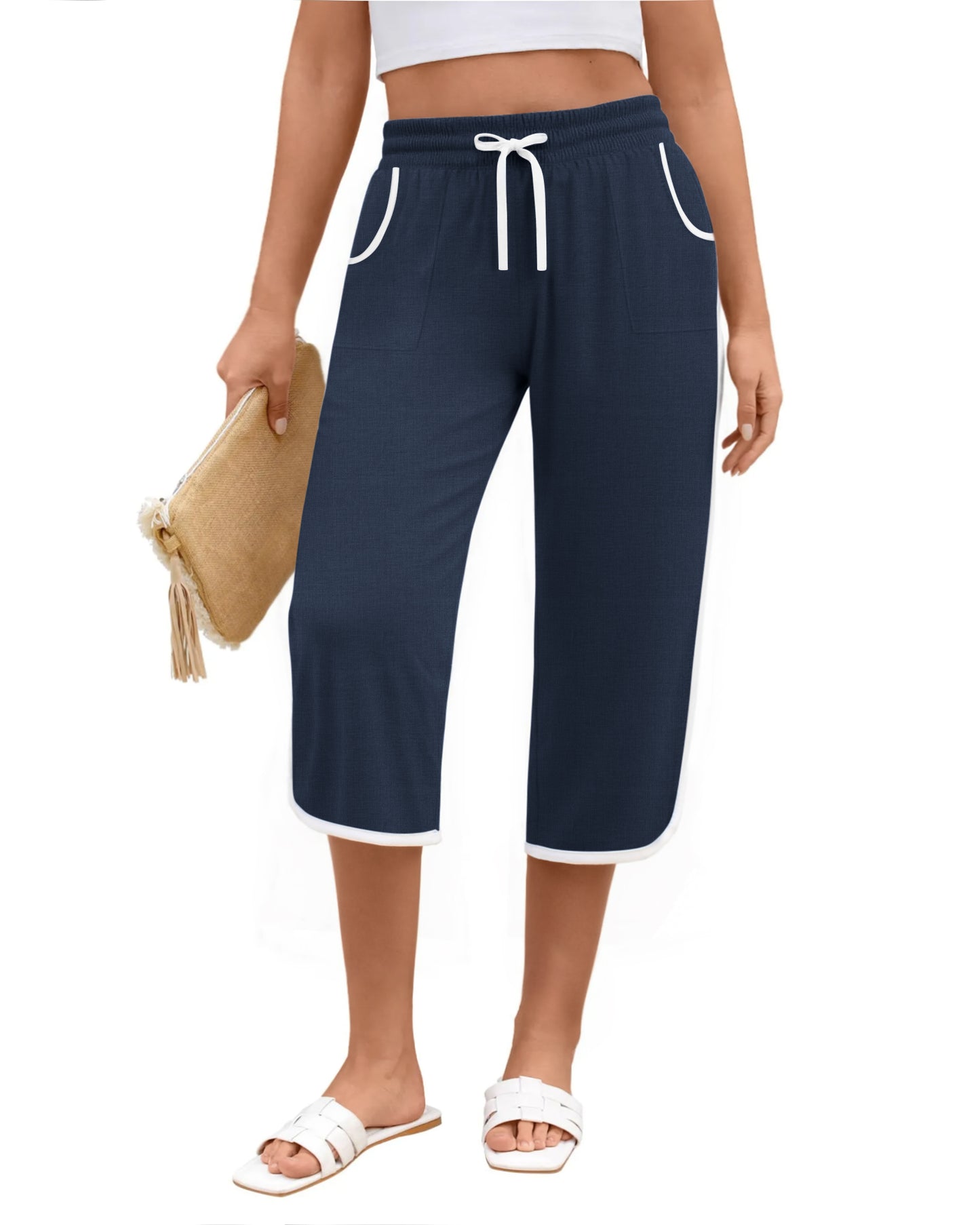 Rosvigor Capris Pants for Women High Waisted Lightweight Pants Summer Casual Joggers with Pockets