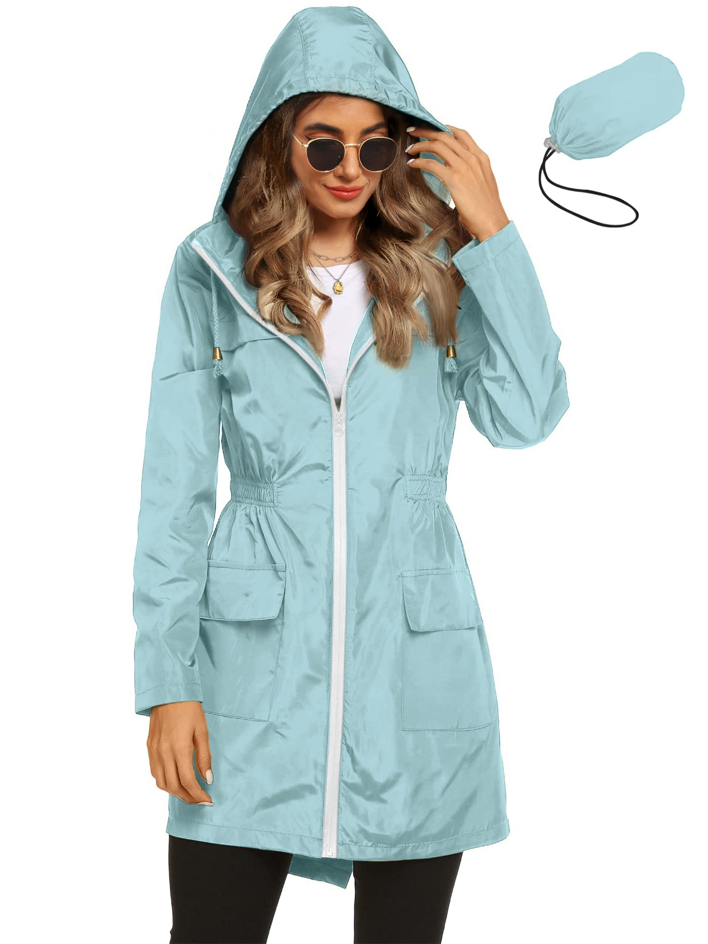 Rosvigor Womens Lightweight Jackets Windbreaker Jackets Woman Long Waterproof Hooded Raincoat with Pockets