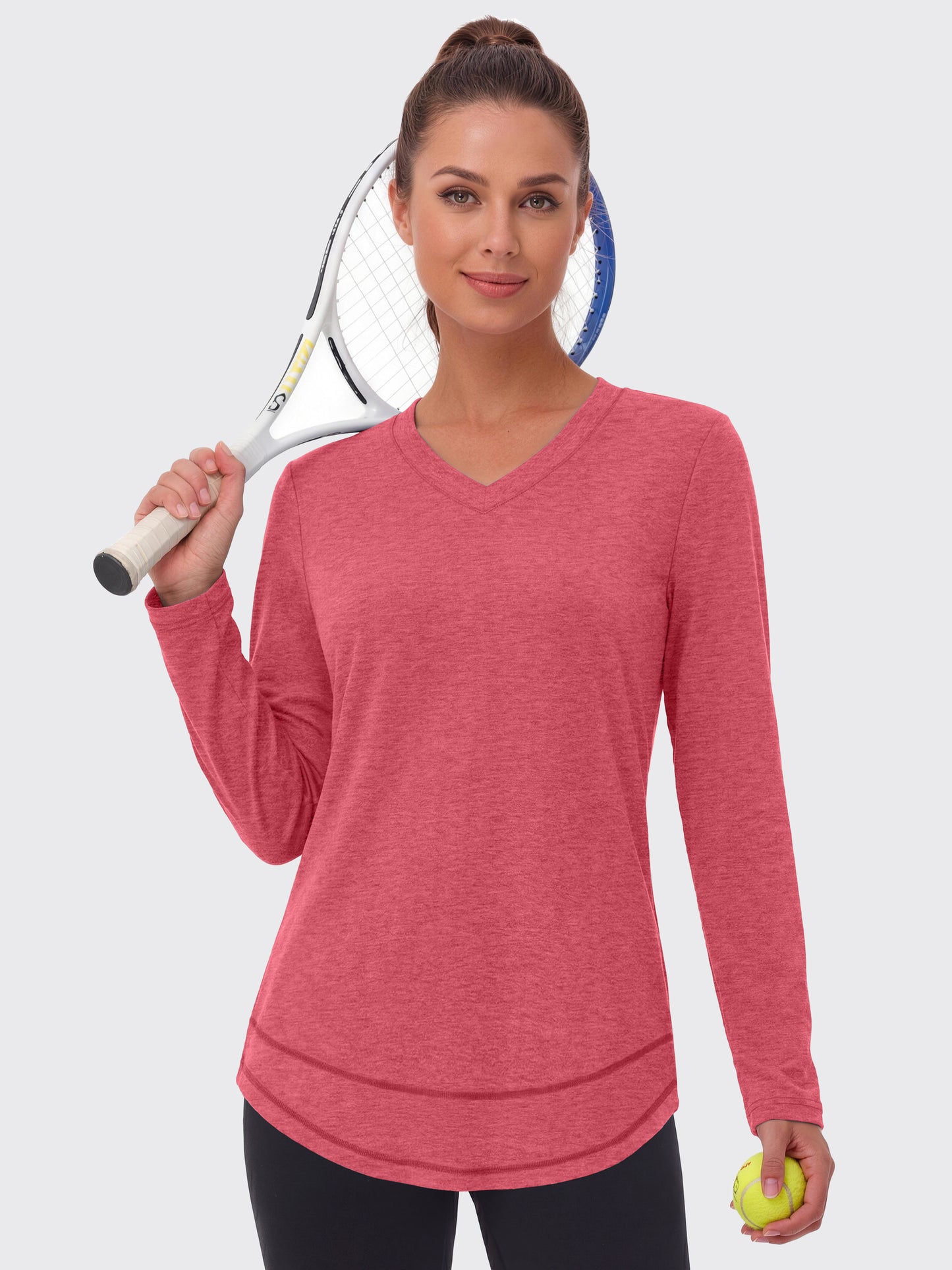 Rosvigor Womens V Neck Workout Tops Long Sleeve Athletic Shirts Loose Lightweight Womens Activewear for Running Yoga Gym