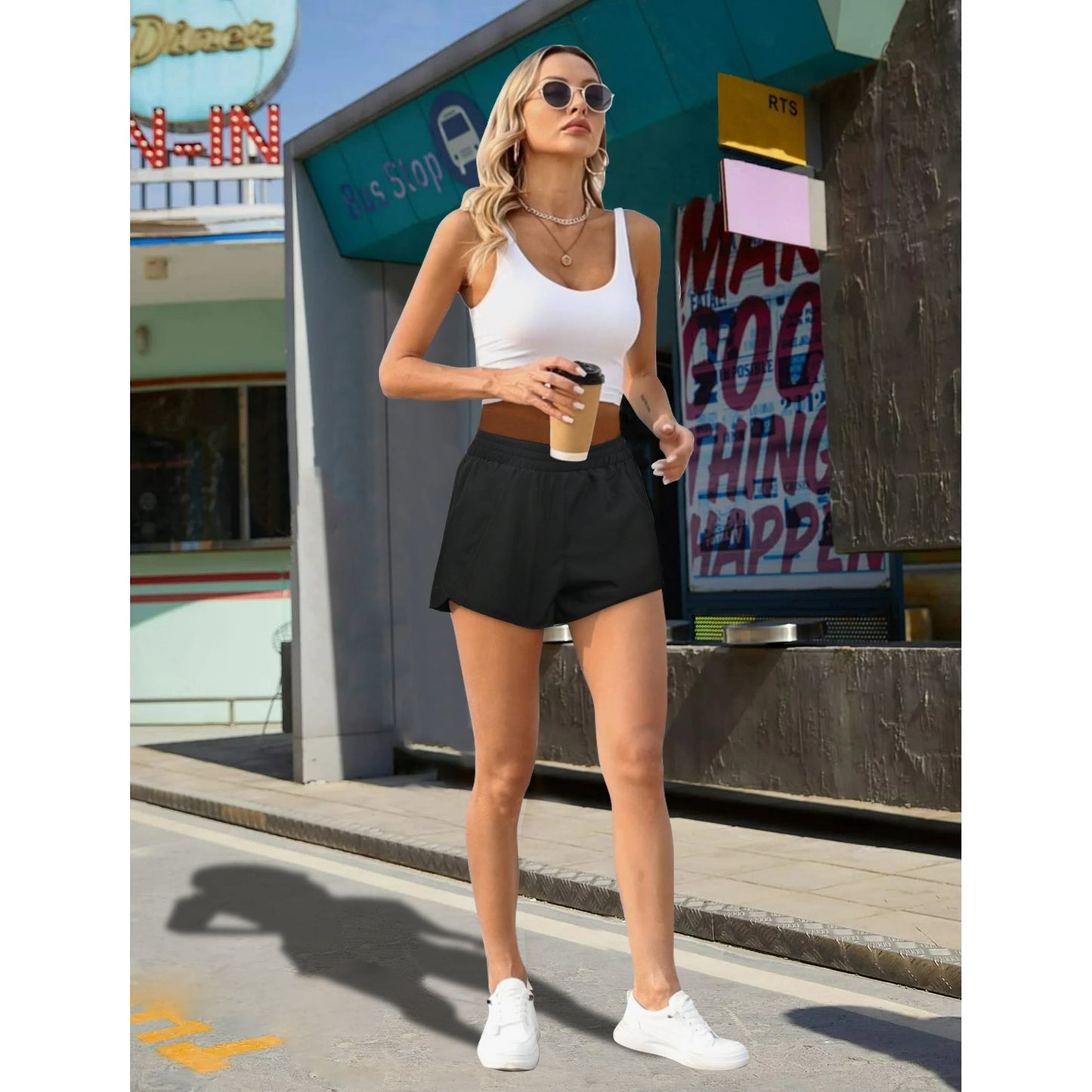 Rosvigor Women Shorts High Waisted Running Shorts Casual Workout Shorts with Pocket