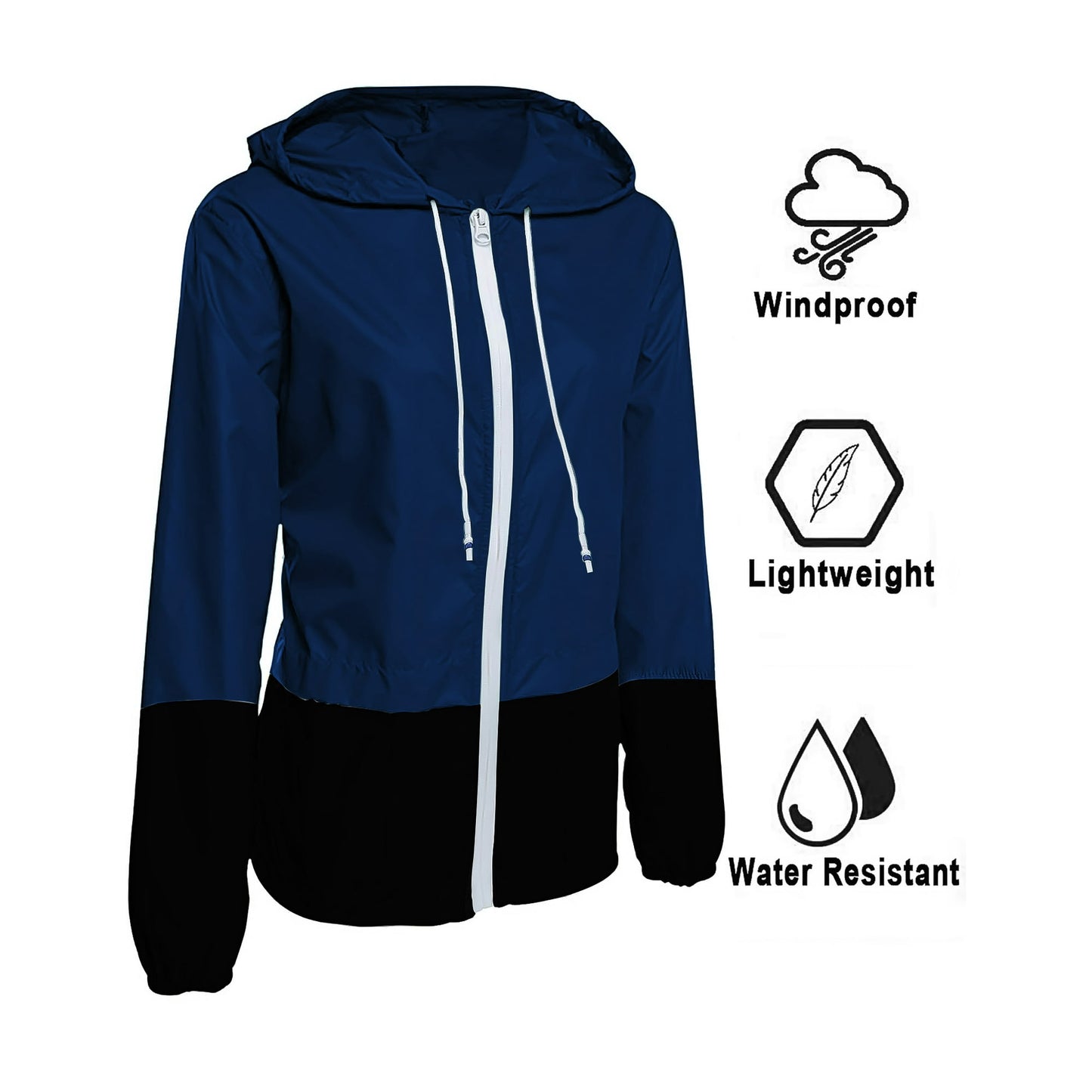 Rosvigor Womens Waterproof Raincoat Lightweight Color Block Jackets Windproof Hooded Jacket with Pockets
