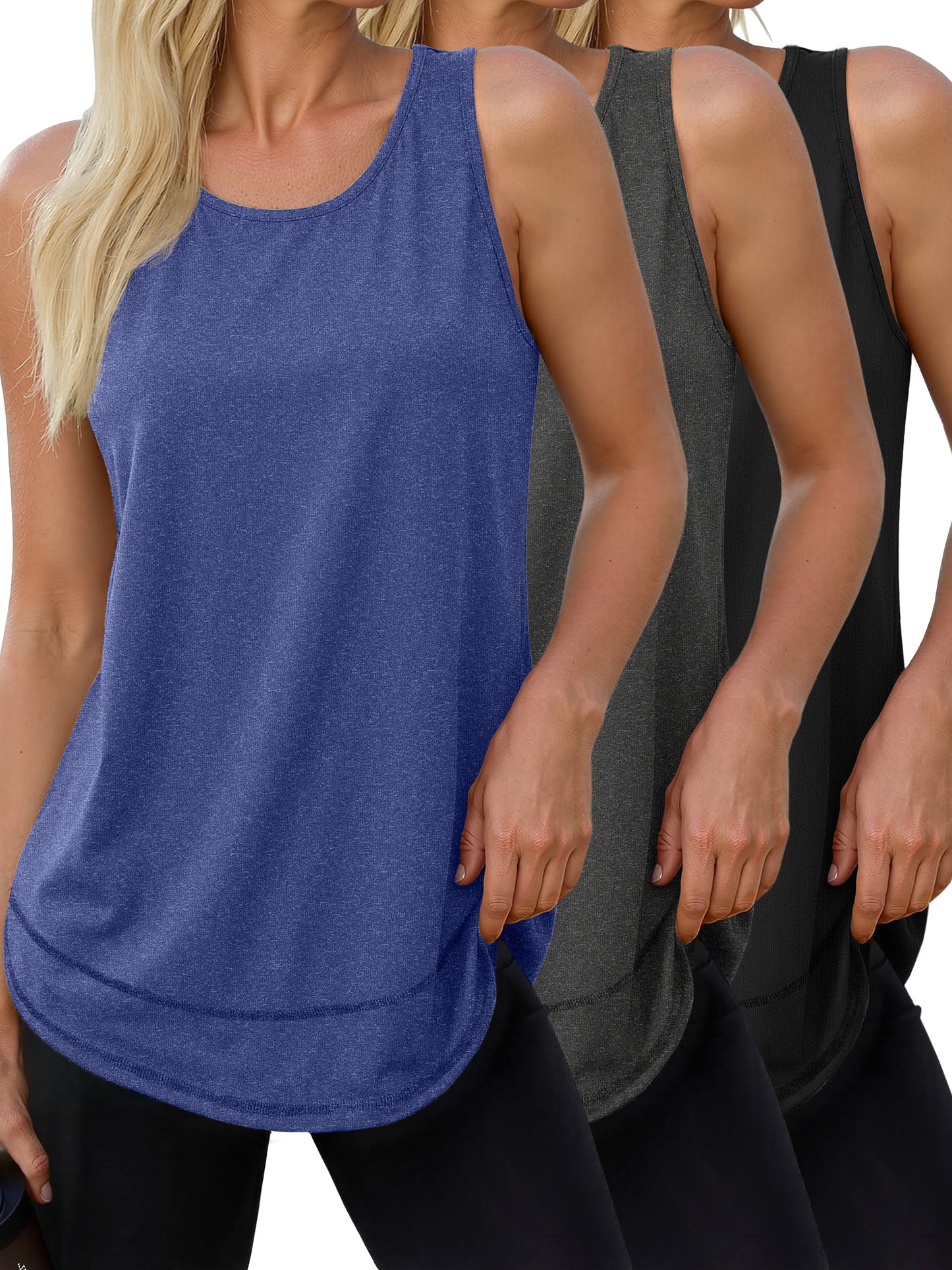 Rosvigor 3 Pack Womens Workout Tank Tops Quick Dry Sleeveless Shirts for Women Loose Fit Tops for Athletic Running Tennis Yoga