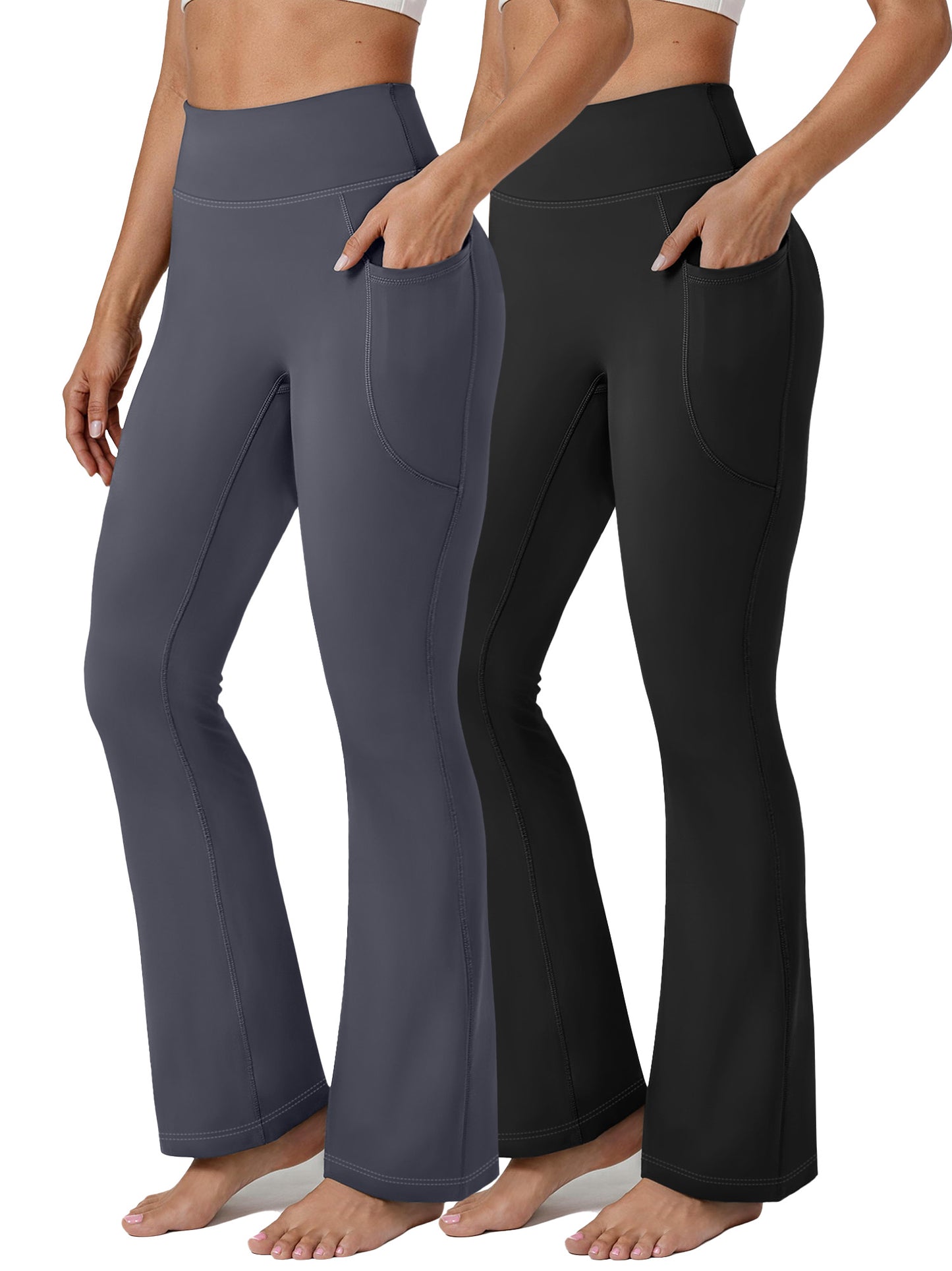 Rosvigor 2 Pack Plus Size Flare Yoga Pants for Women High Waisted Leggings Tummy Control Workout Pants No Front Seam Trousers with Pockets