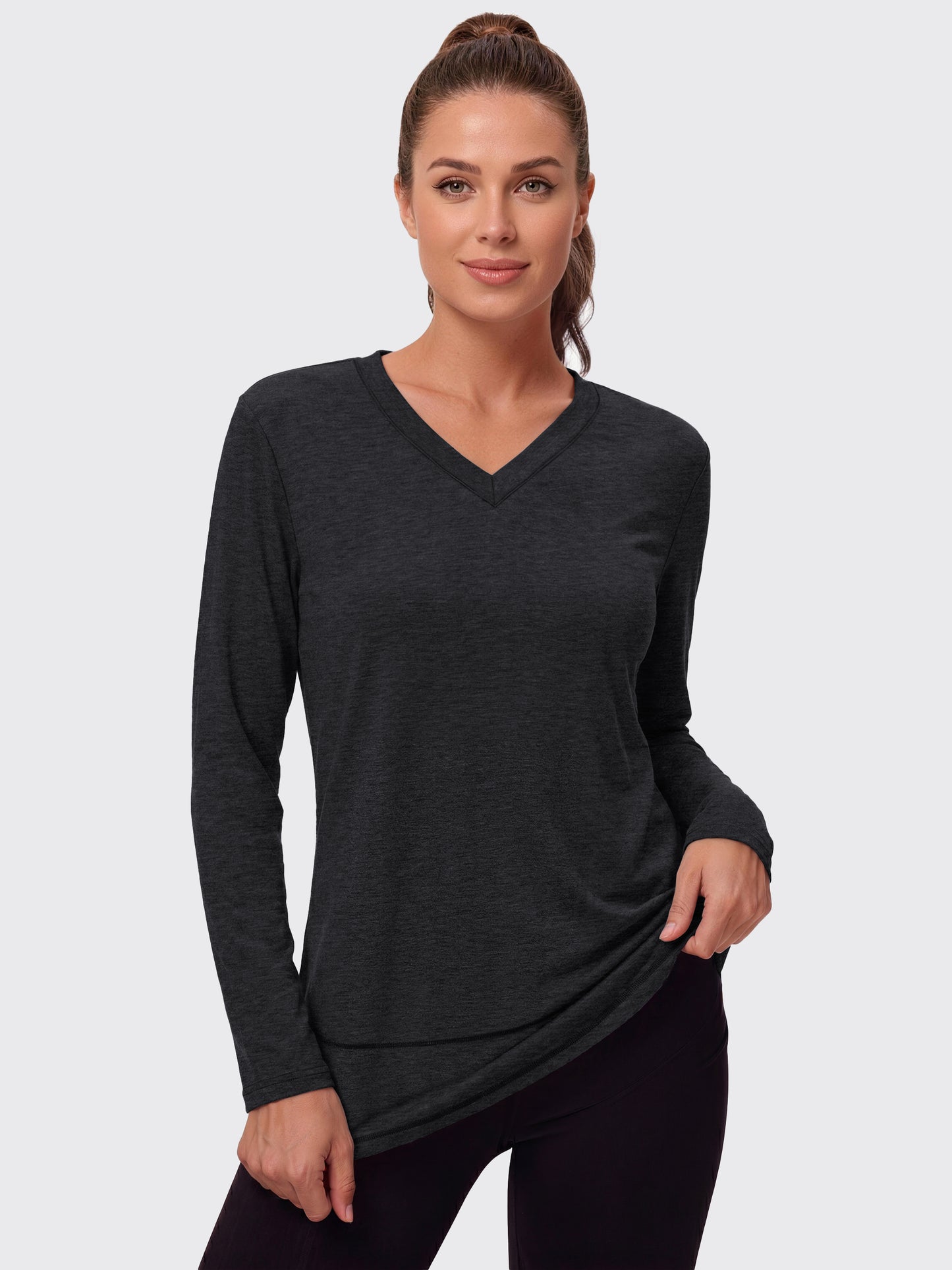 Rosvigor Womens V Neck Workout Tops Long Sleeve Athletic Shirts Loose Lightweight Womens Activewear for Running Yoga Gym