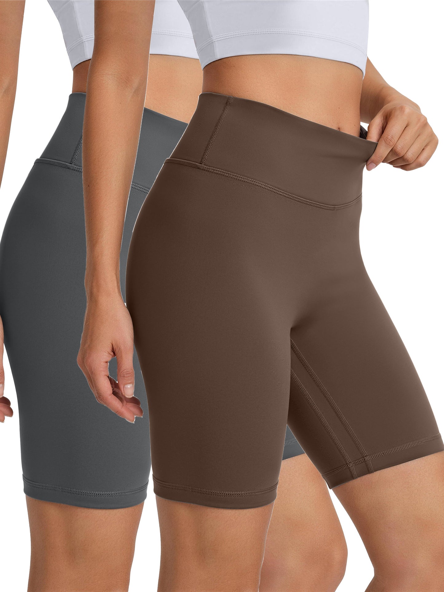 Rosvigor 2 Pack Women’s Biker Shorts 8" High Waisted Yoga Shorts with Pockets No Front Seam Workout Running Gym Athletic Shorts