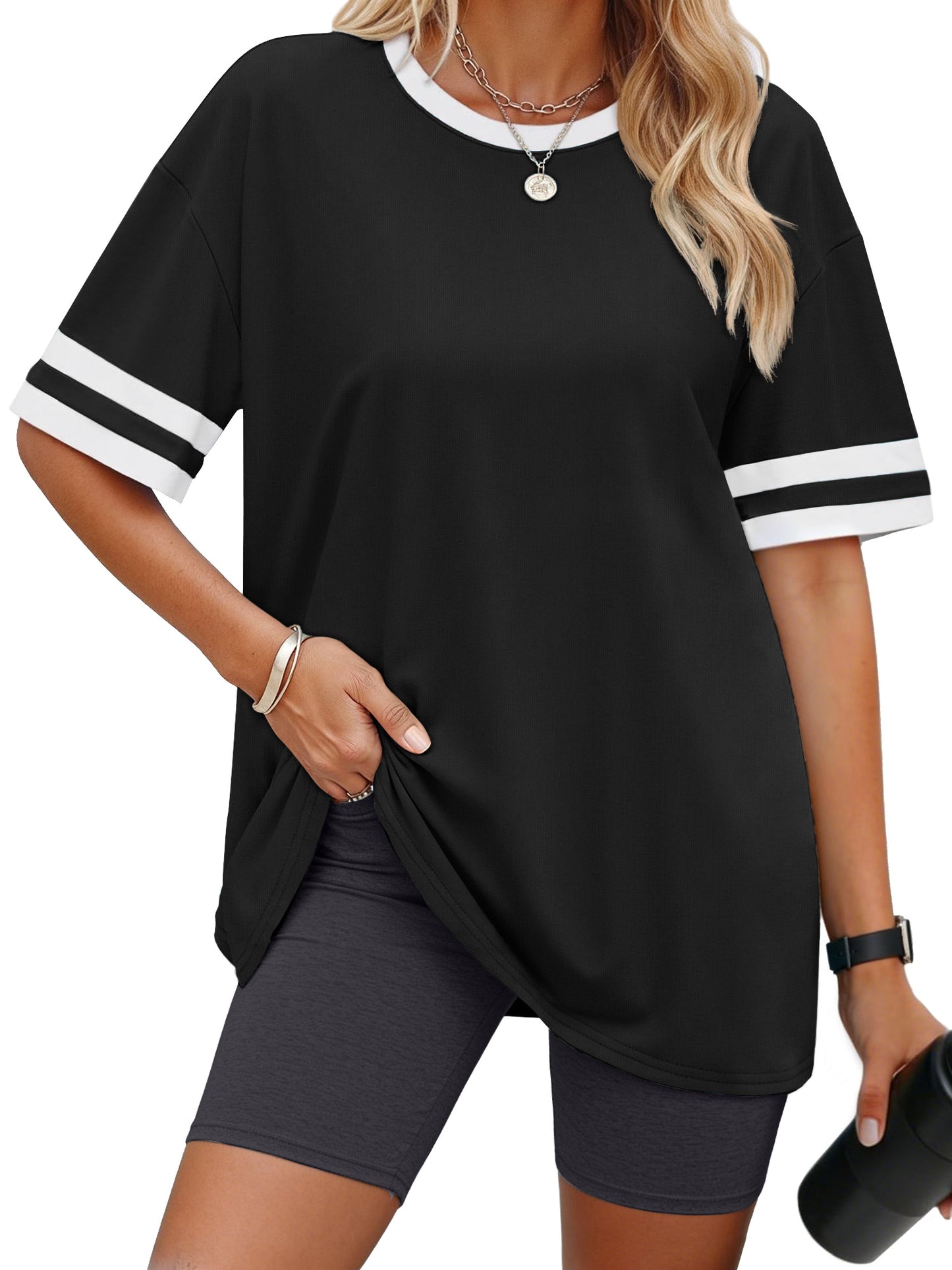 Rosvigor Women Workout Tops Loose Fit Color Block Shirts for Women Shirts Activewear Tops Summer Blouses
