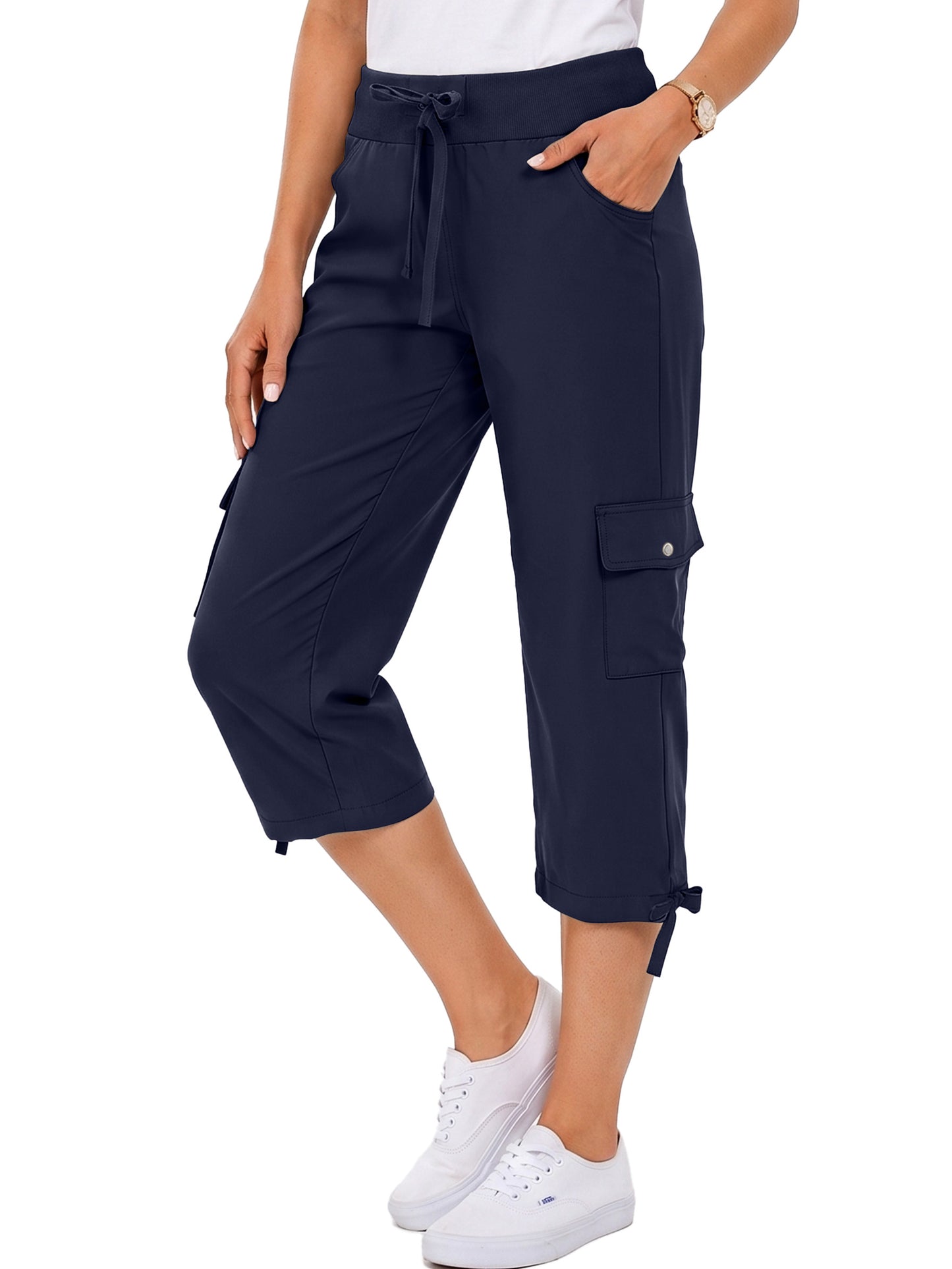 Rosvigor Womens Cargo Capris Lightweight Hiking Pants Outdoor Athletic Quick Dry Travel Pants with Pockets