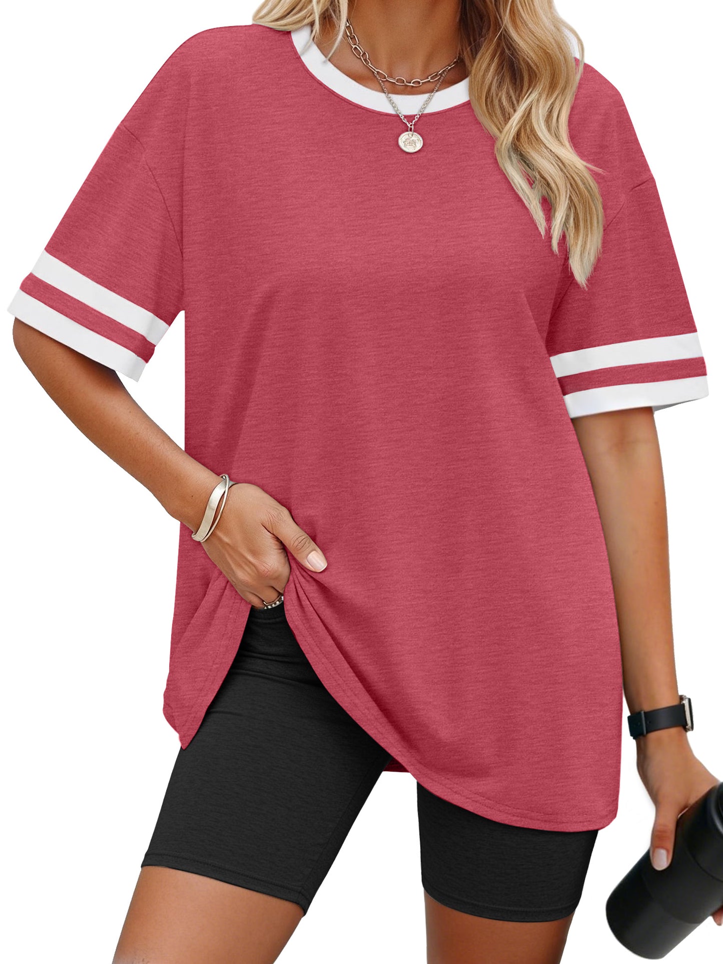 Rosvigor Women Workout Tops Loose Fit Color Block Shirts for Women Shirts Activewear Tops Summer Blouses
