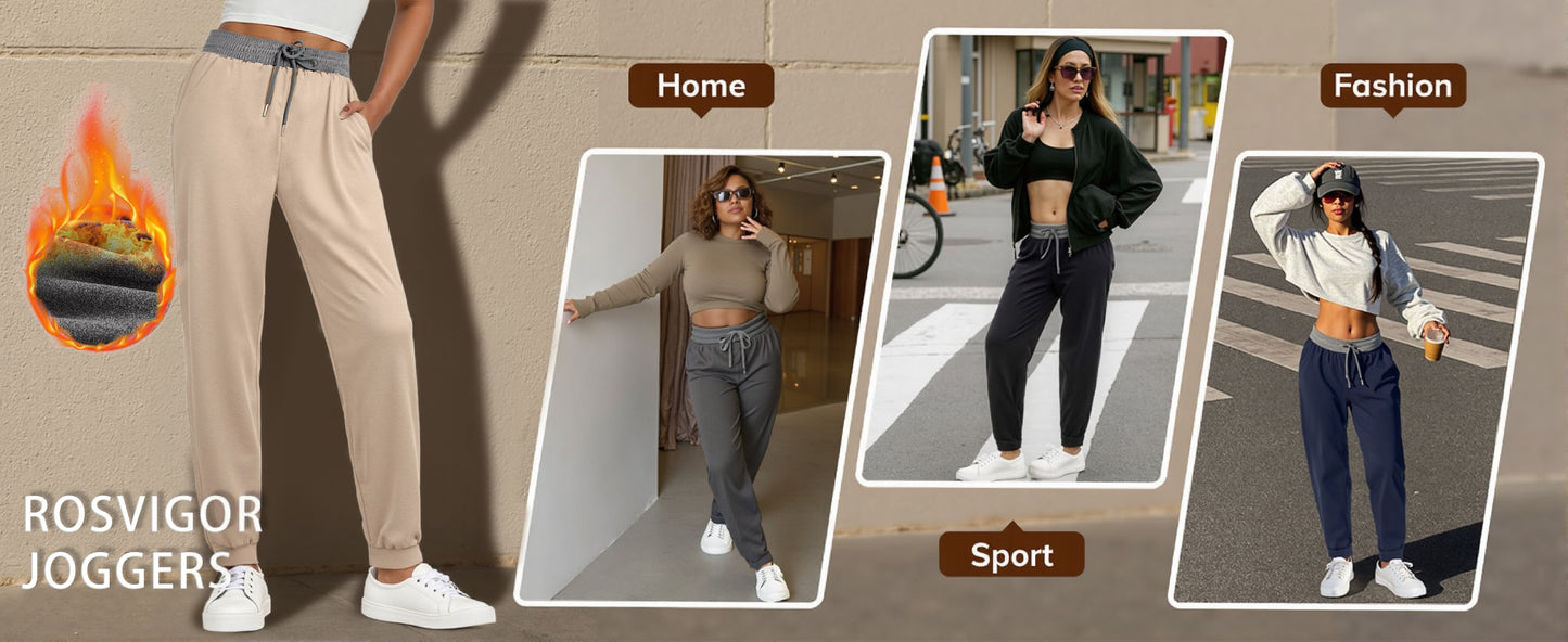 Rosvigor Women Joggers Lightweight Sweatpants Comfy Yoga Pants for Workout Lounge with Pockets