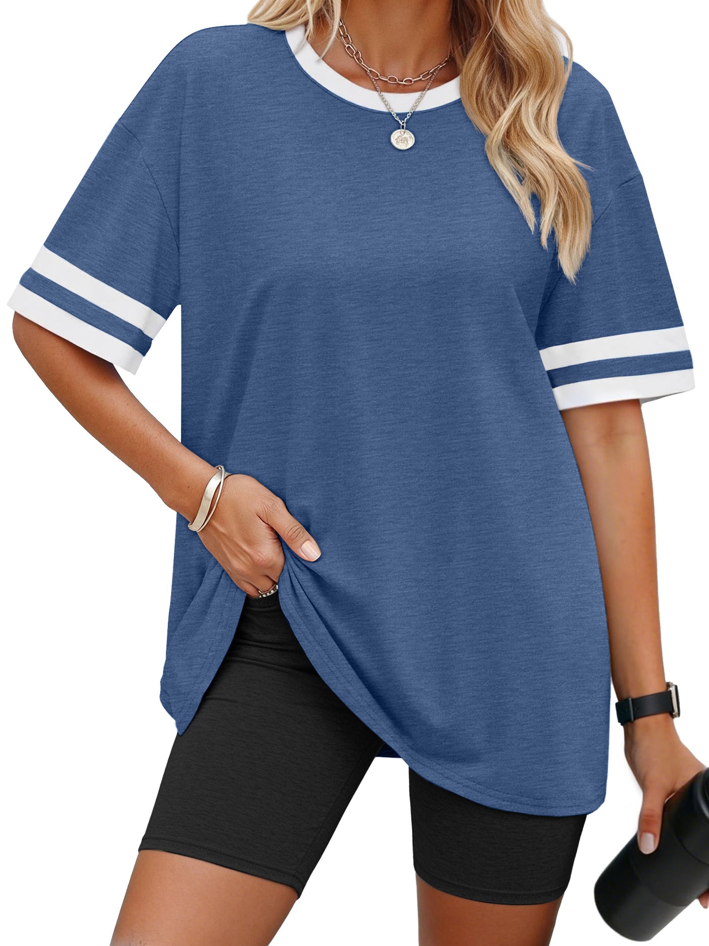 Rosvigor Women Workout Tops Loose Fit Color Block Shirts for Women Shirts Activewear Tops Summer Blouses
