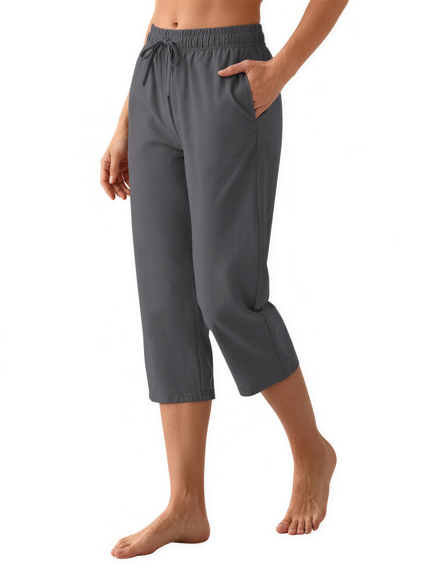 Rosvigor Womens Hiking Capri Pants High Waisted Drawstring Cargo Pants Women Quick Dry Capris Travel Trousers
