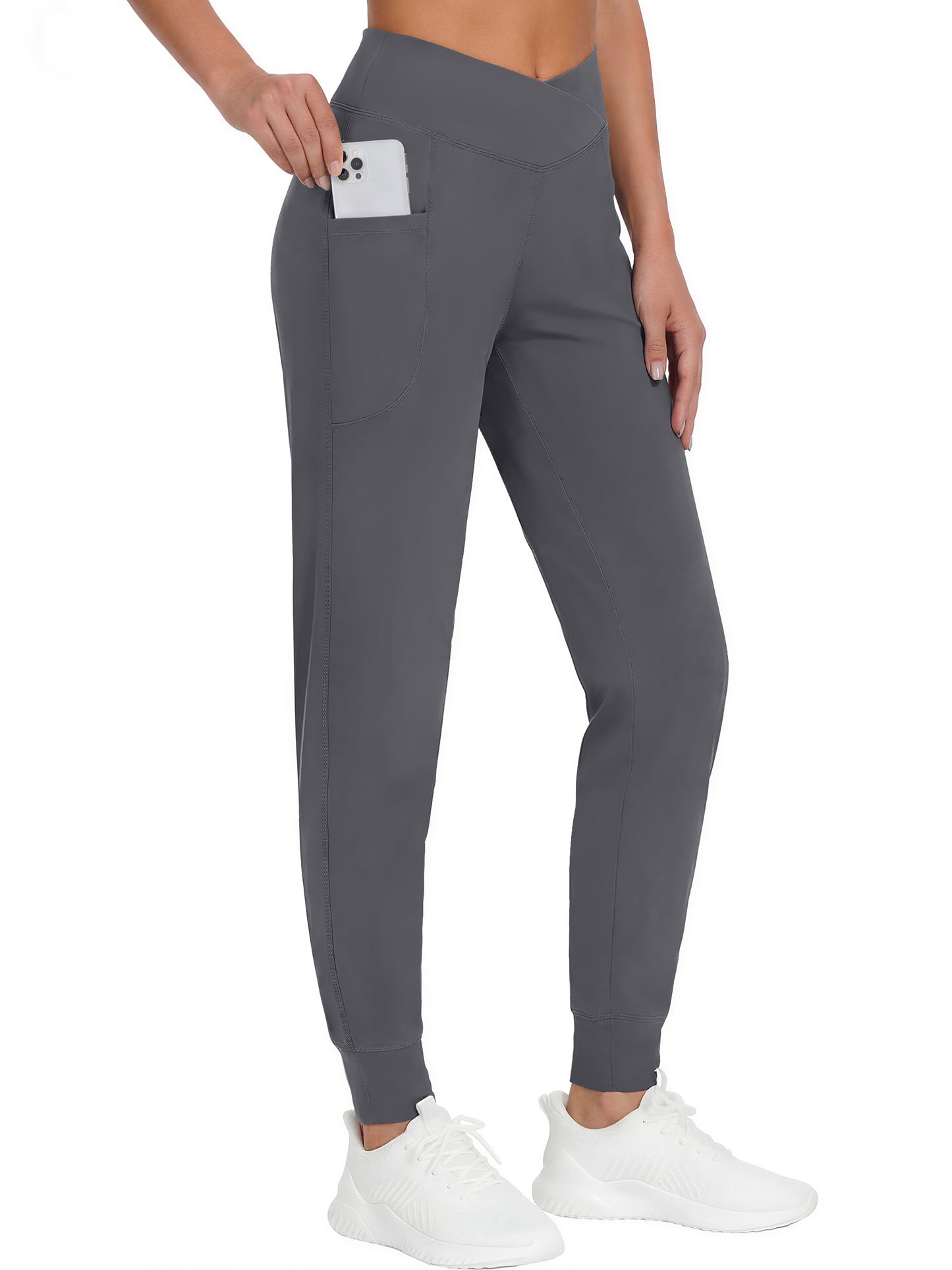 Rosvigor Yoga Joggers Women Athletic Pants for Women Elastic Crossover High Waisted Tapered Casual Pants with Pockets