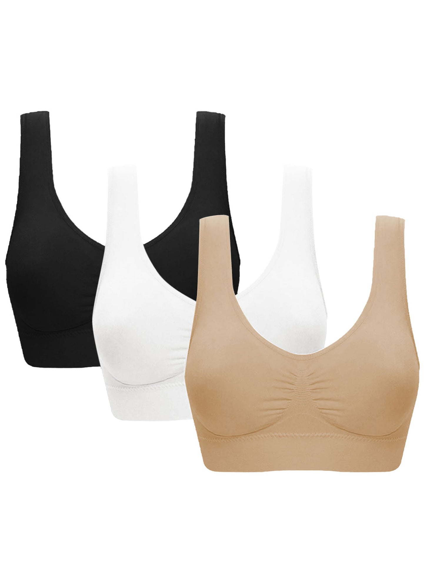 Rosvigor 3 Pack Sports Bra for Women Seamless Wirefree Bras Women Comfort Bra with Removable Pads