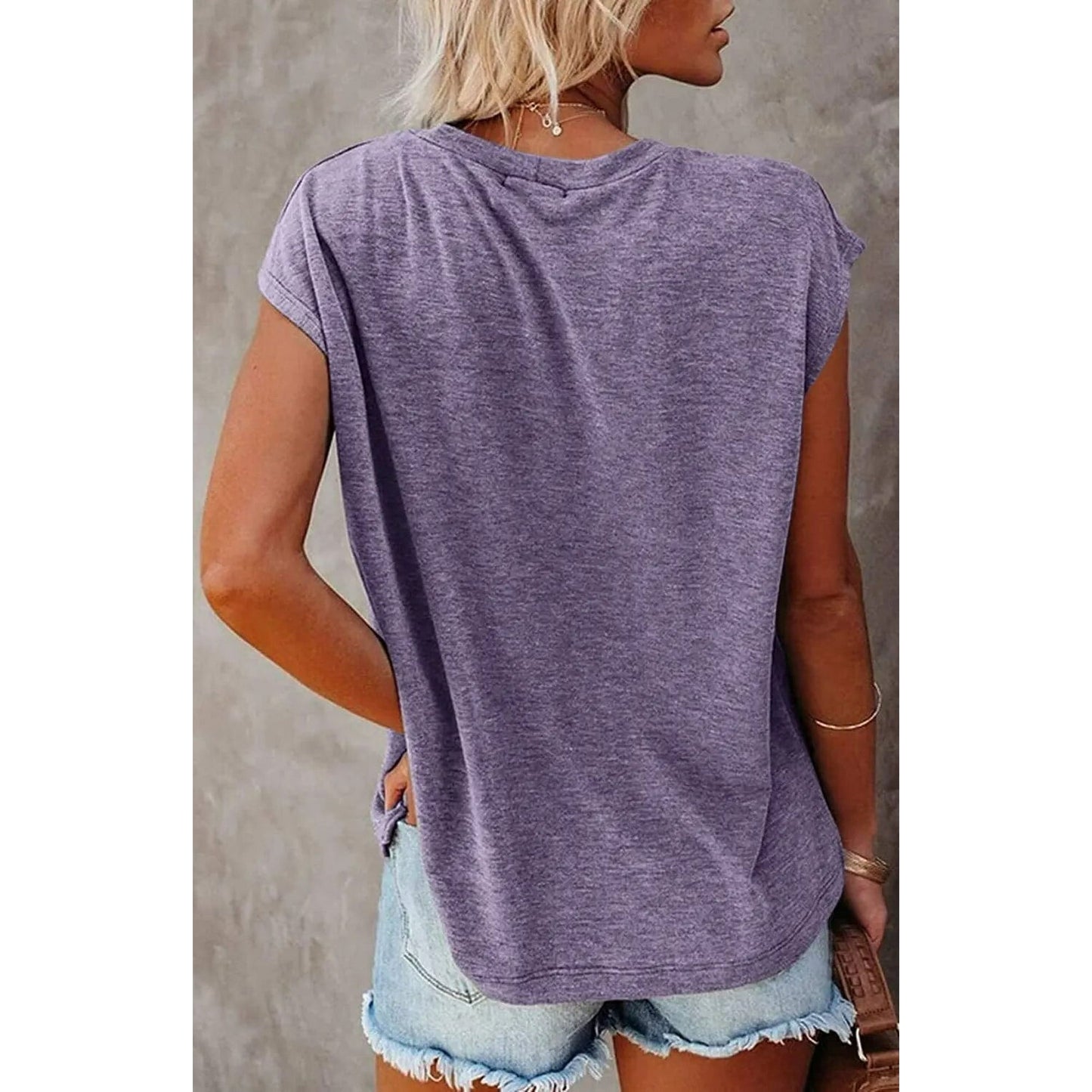 Rosvigor Women T Shirts Cap Sleeve Casual Tops for Women Summer Basic Tee with Pocket