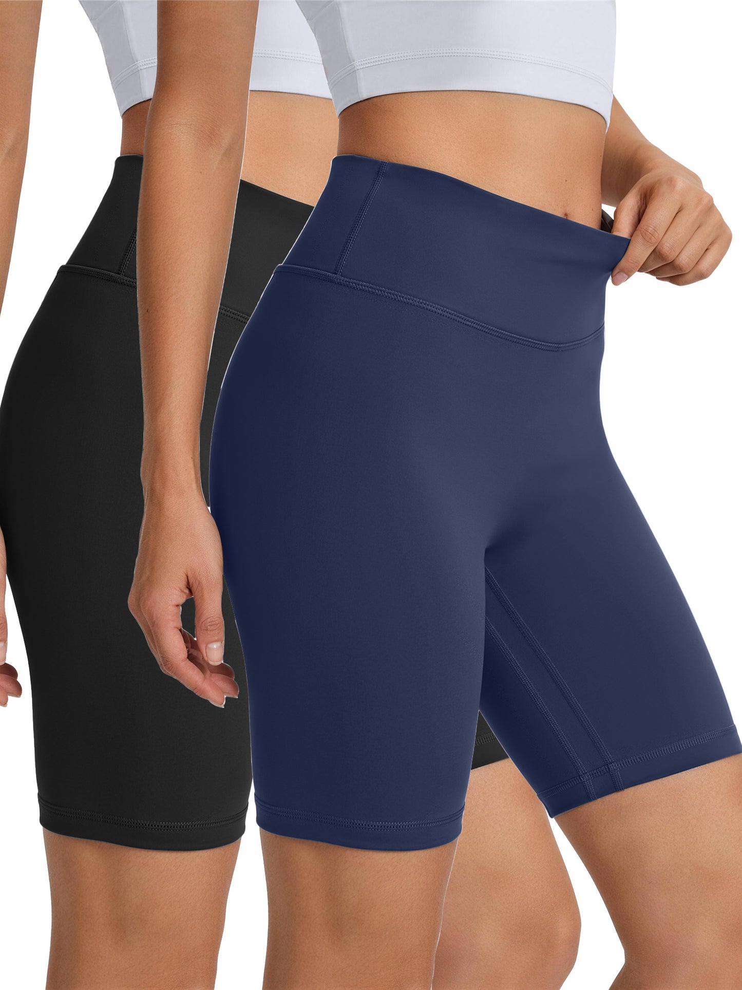 Rosvigor 2 Pack Women’s Biker Shorts 8" High Waisted Yoga Shorts with Pockets No Front Seam Workout Running Gym Athletic Shorts