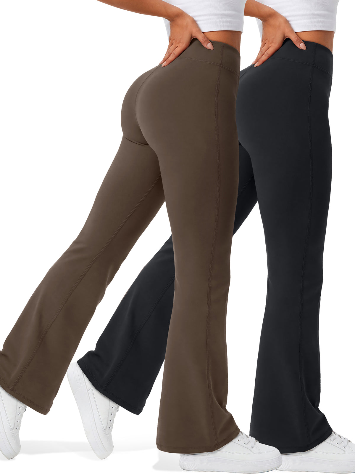 Rosvigor 2 Pack Womens Flare Yoga Pants High Waisted Bootcut Leggings No Front Seam Buttery Soft Leggings for Workout Gym Casual