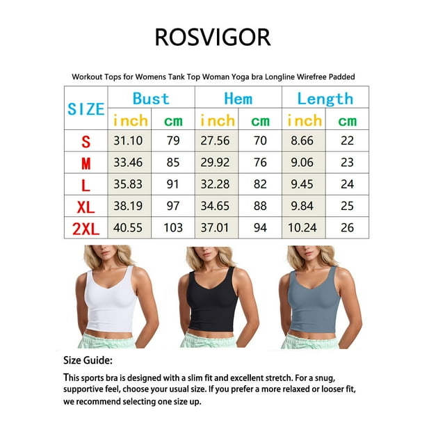 Rosvigor Womens Sports Bras Longline Wirefree Padded Workout Tank Tops for Women
