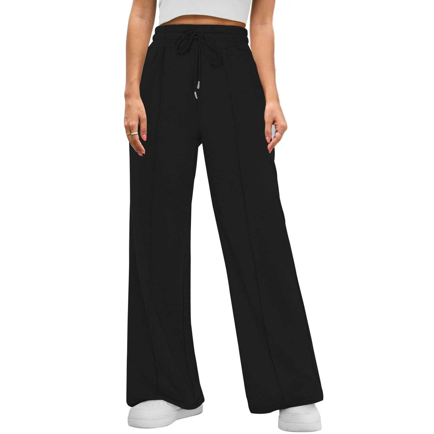 Rosvigor Women High Waisted Pants Elastic Waist Sweatpants Casual Wide Leg Joggers with Pleats