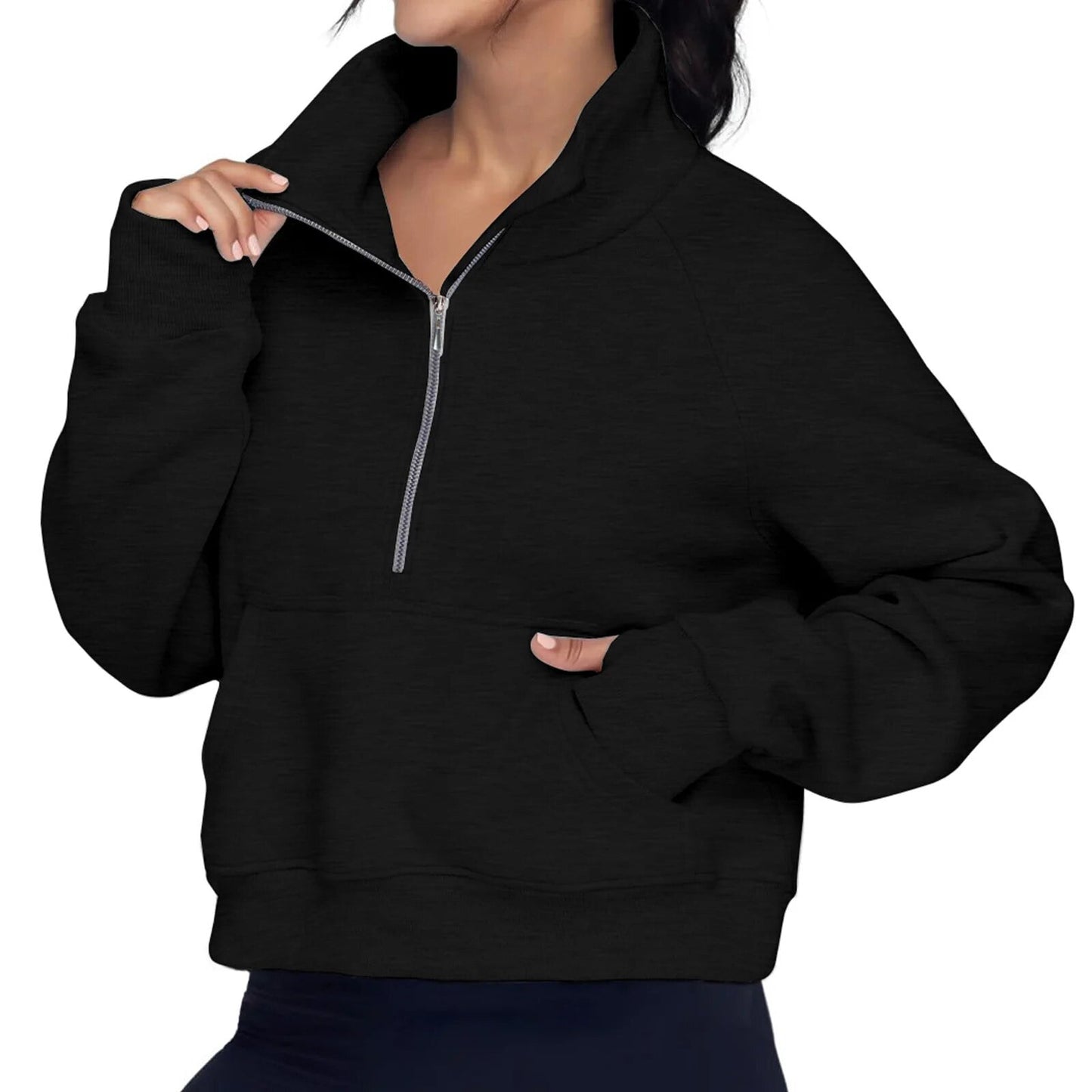 Rosvigor Sweatshirt for Women Half Zip Cropped Pullover Fleece Hoodies Fall Winter Tops Thumb Hole