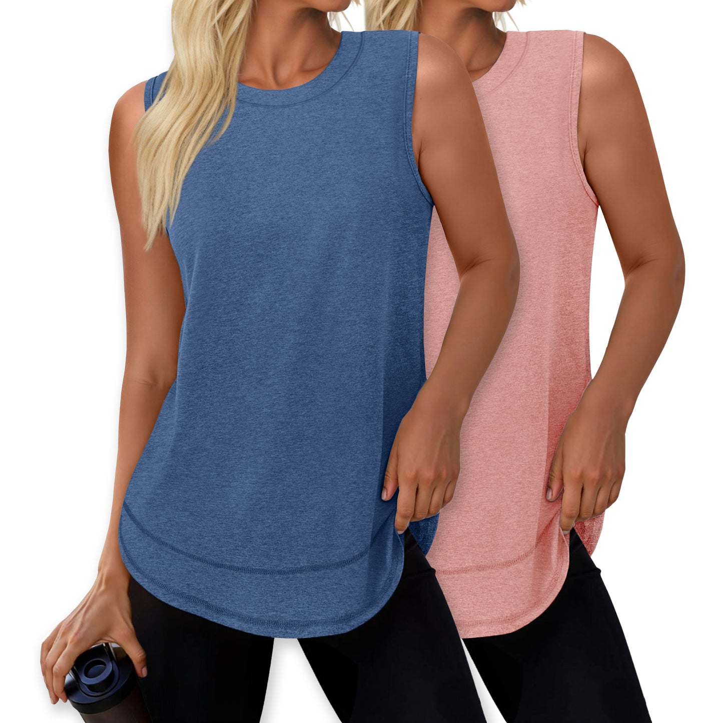 Rosvigior 2 Pack Womens Workout Tank Tops Lightweight Sleeveless Shirts for Women Loose Fit Tops for Athletic Running Tennis Yoga