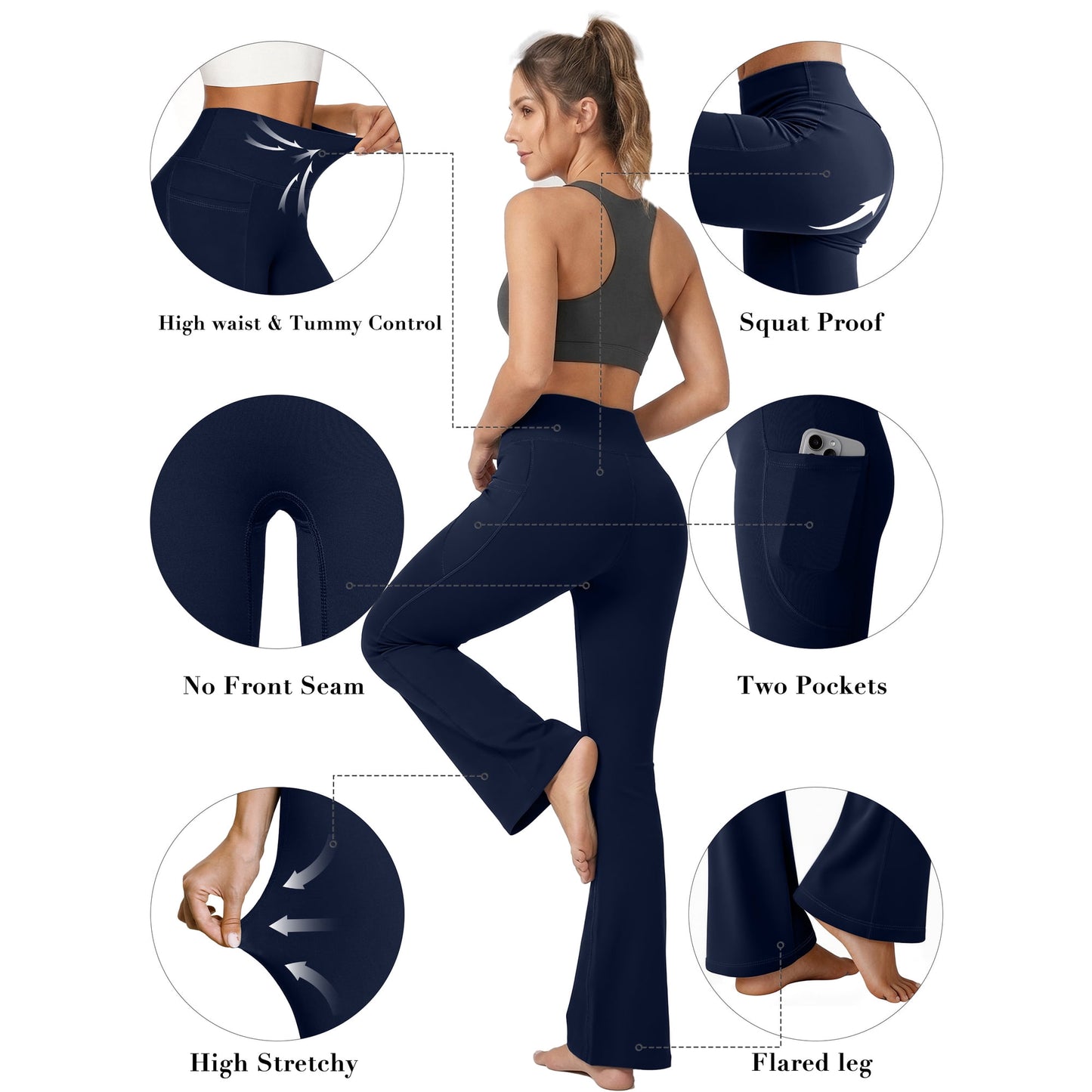 Rosvigor Flare Yoga Pants for Women High Waisted Leggings Tummy Control Workout Pants Stretch Trousers with Pockets