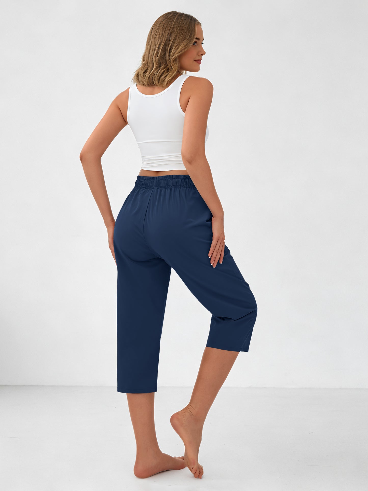 Rosvigor Womens Hiking Capri Pants High Waisted Drawstring Cargo Pants Women Quick Dry Capris Travel Trousers