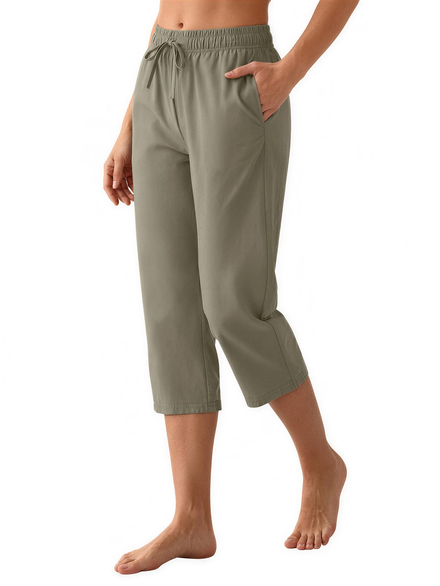 Rosvigor Womens Hiking Capri Pants High Waisted Drawstring Cargo Pants Women Quick Dry Capris Travel Trousers