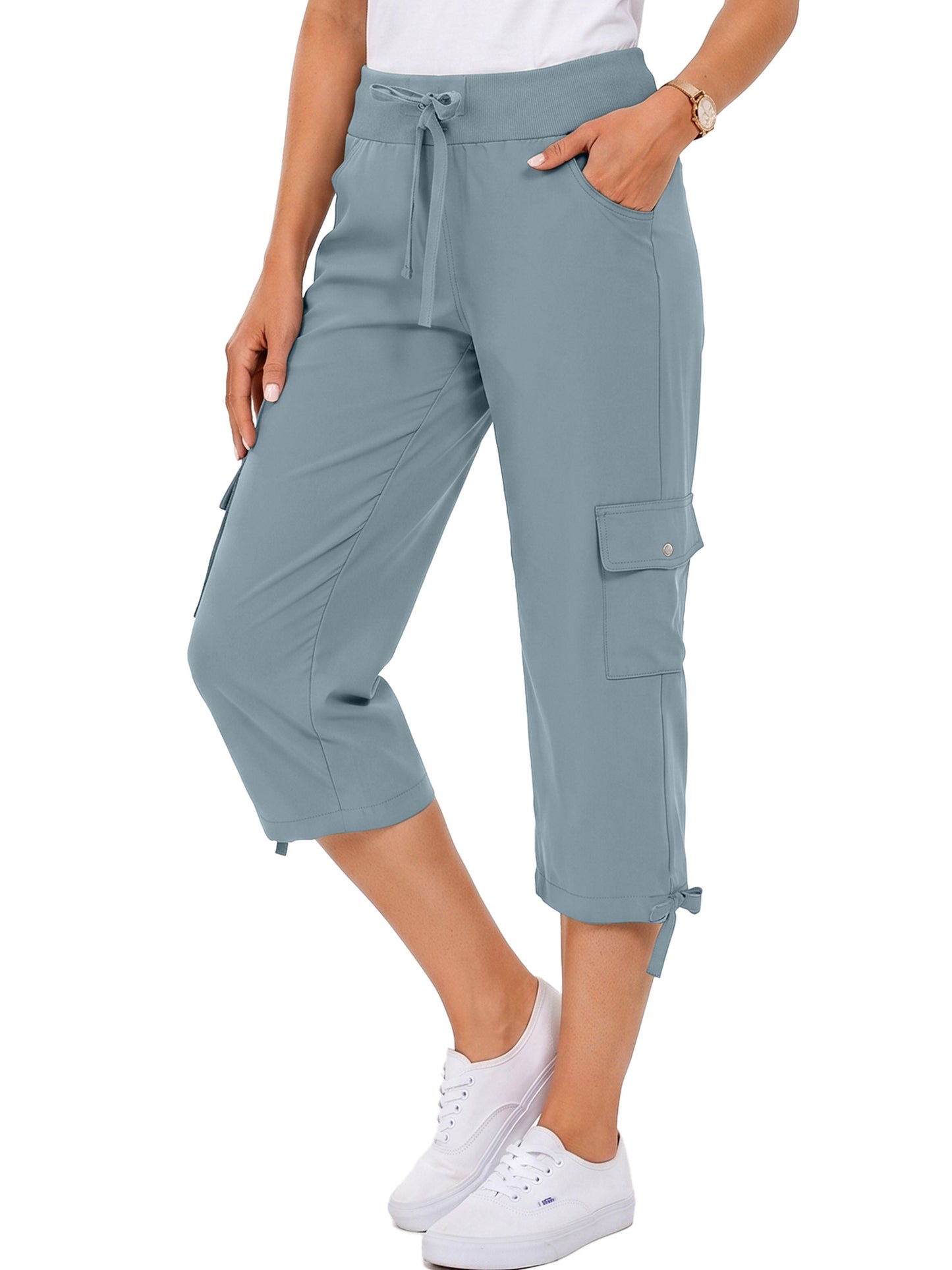 Rosvigor Womens Cargo Capris Lightweight Hiking Pants Outdoor Athletic Quick Dry Travel Pants with Pockets