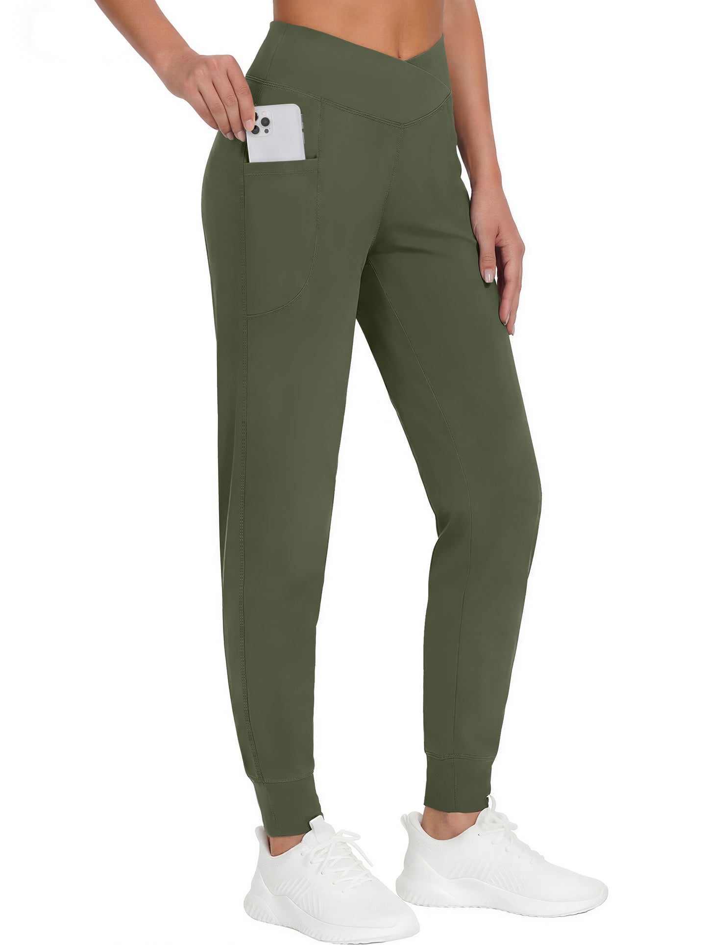 Rosvigor Yoga Joggers Women Athletic Pants for Women Elastic Crossover High Waisted Tapered Casual Pants with Pockets