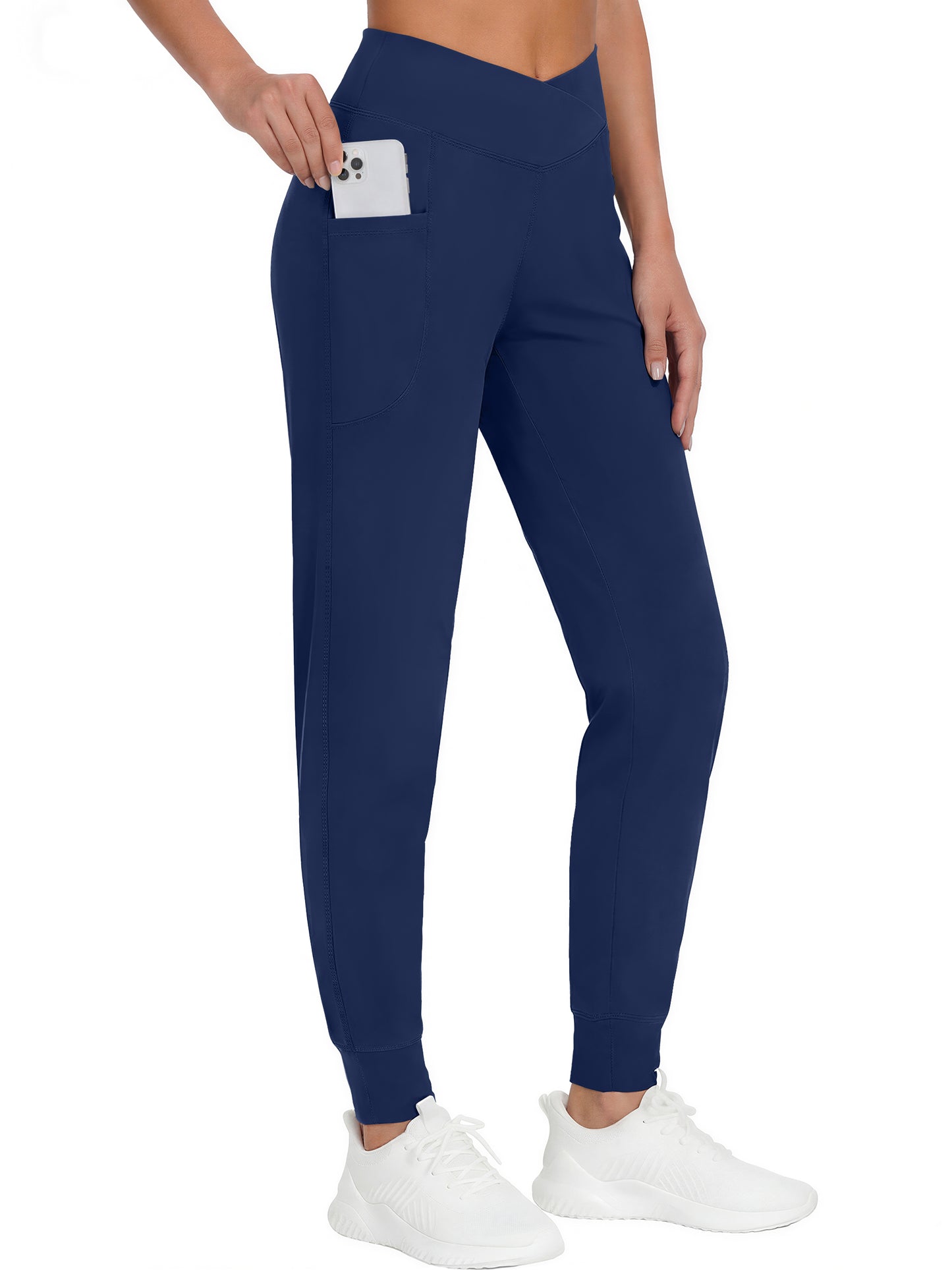 Rosvigor Yoga Joggers Women Athletic Pants for Women Elastic Crossover High Waisted Tapered Casual Pants with Pockets