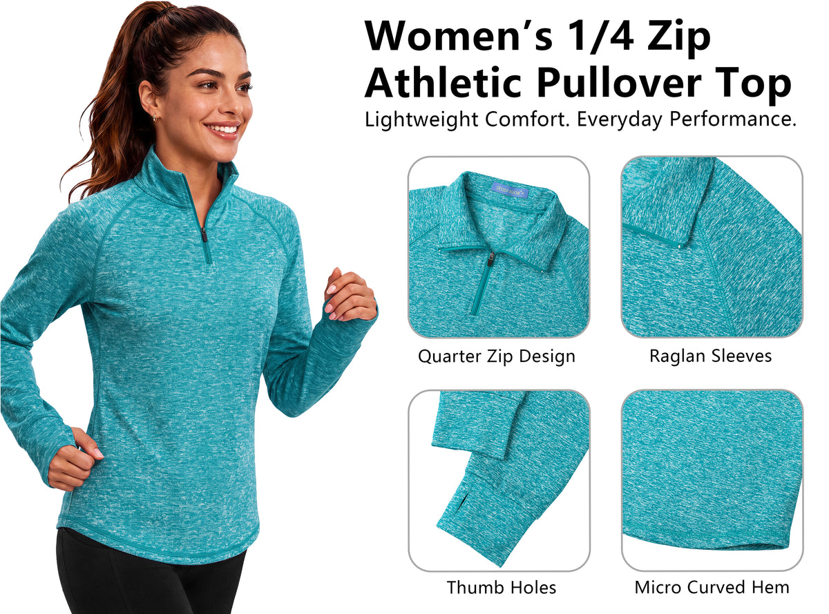 Rosvigor Womens Quarter Zip Pullover Sweatshirt Long Sleeve Athletic Shirts Loose Pullover Activewear Tops with Thumb Holes