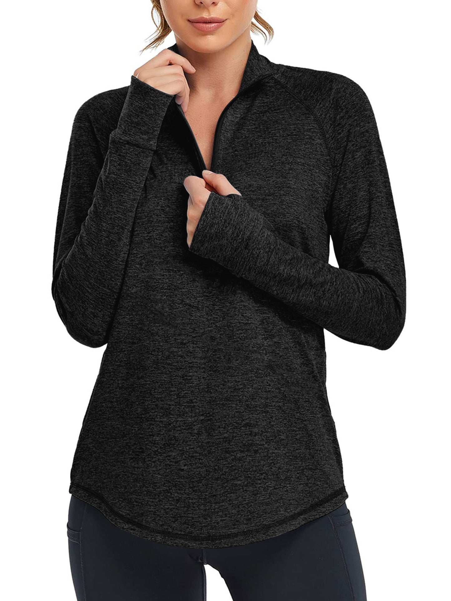 Rosvigor Womens Quarter Zip Pullover Sweatshirt Long Sleeve Athletic Shirts Loose Pullover Activewear Tops with Thumb Holes