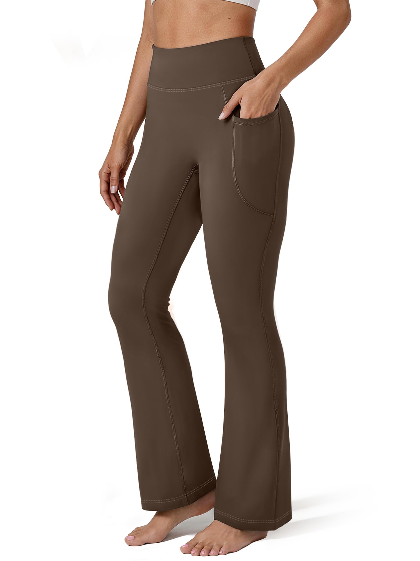 Rosvigor Flare Yoga Pants for Women High Waisted Leggings Tummy Control Workout Pants Stretch Trousers with Pockets