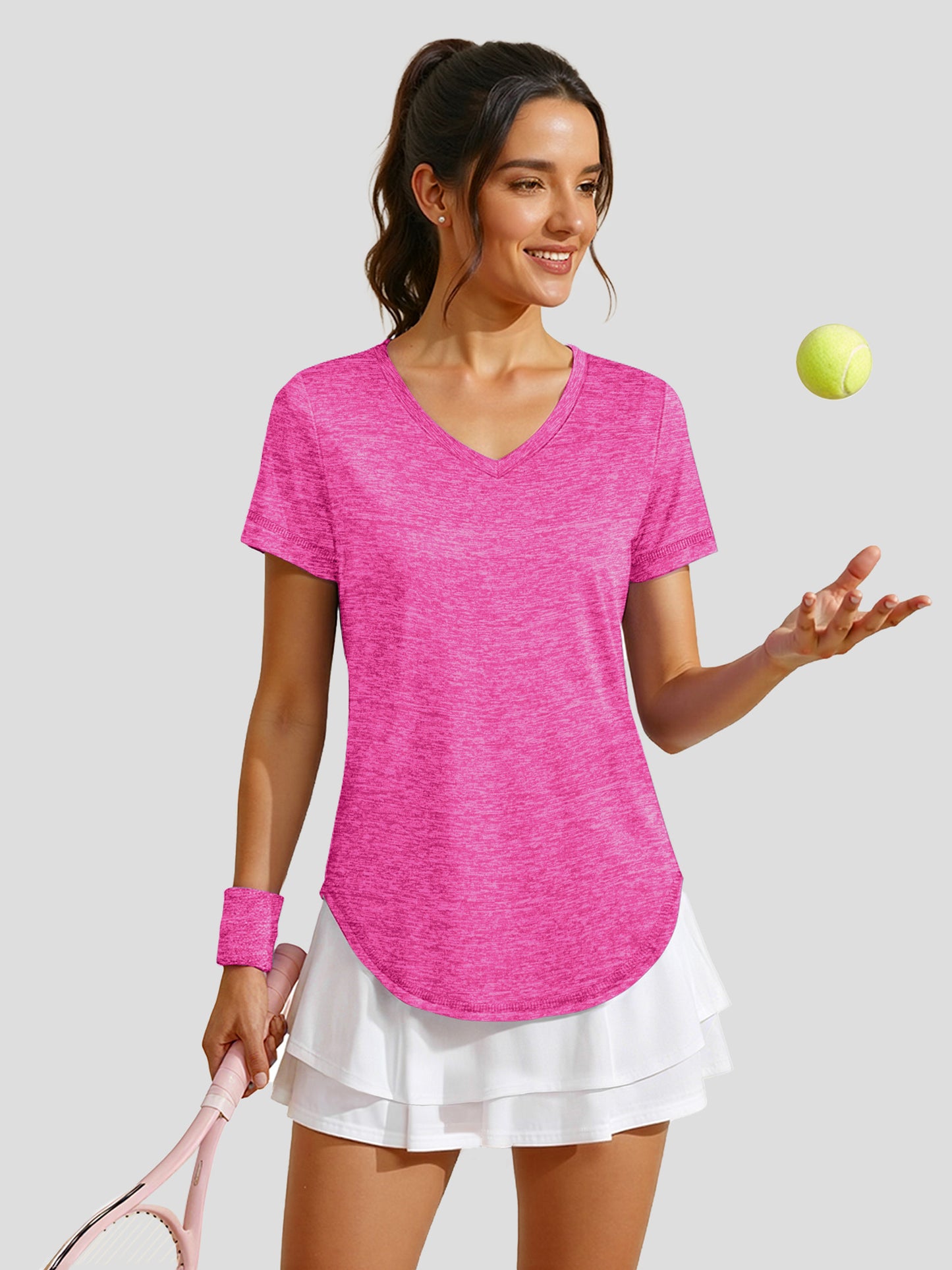 Rosvigor Womens Workout Tops V Neck Tee Shirts Quick Dry Athletic Shirts Women Loose Gym Running Tops