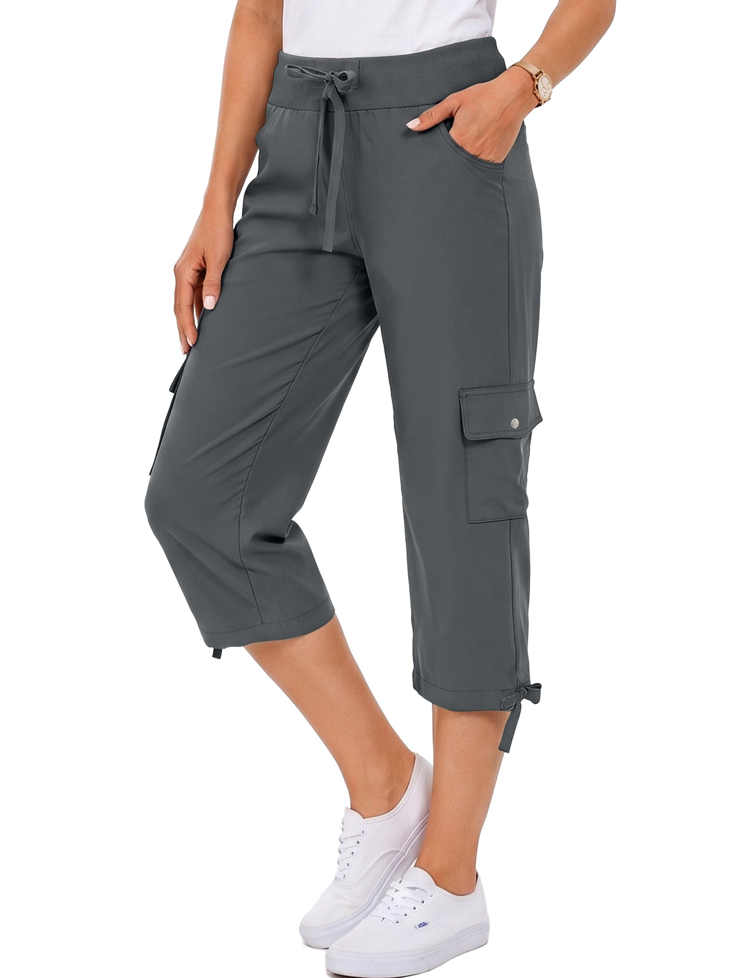 Rosvigor Womens Cargo Capris Lightweight Hiking Pants Outdoor Athletic Quick Dry Travel Pants with Pockets
