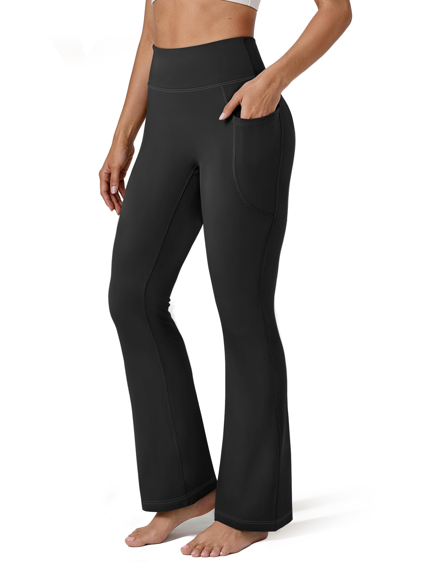 Rosvigor Flare Yoga Pants for Women High Waisted Leggings Tummy Control Workout Pants Stretch Trousers with Pockets