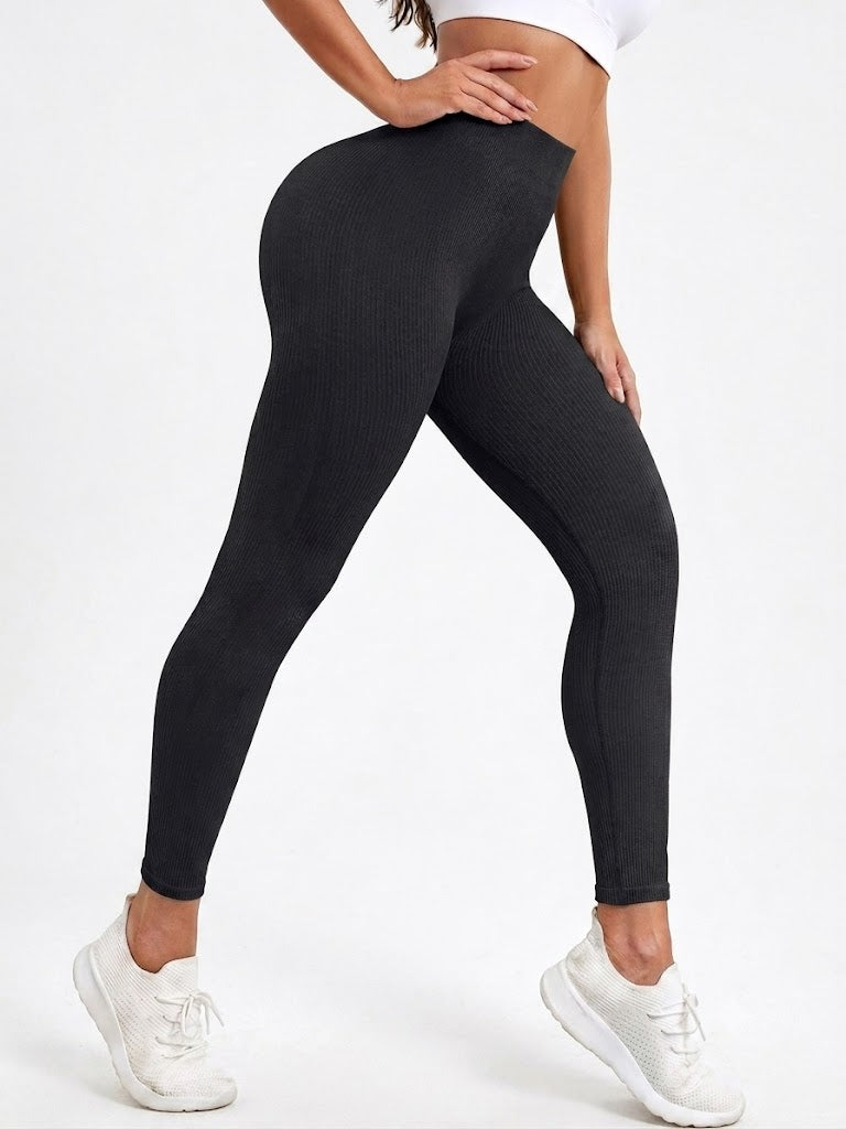 Rosvigor Women's Ribbed Seamless Leggings High Waisted Tummy Control Yoga Pants Knit Workout Base Layering Tights