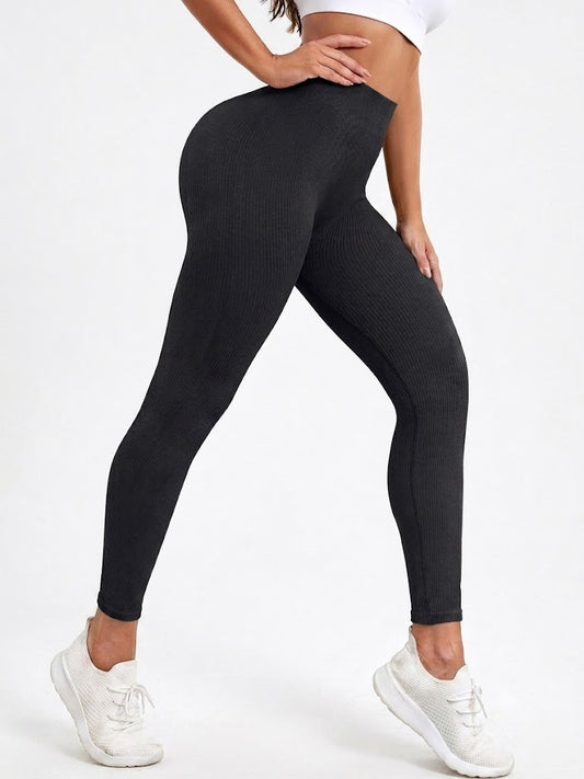 Rosvigor Women's Ribbed Seamless Leggings High Waisted Tummy Control Yoga Pants Knit Workout Base Layering Tights