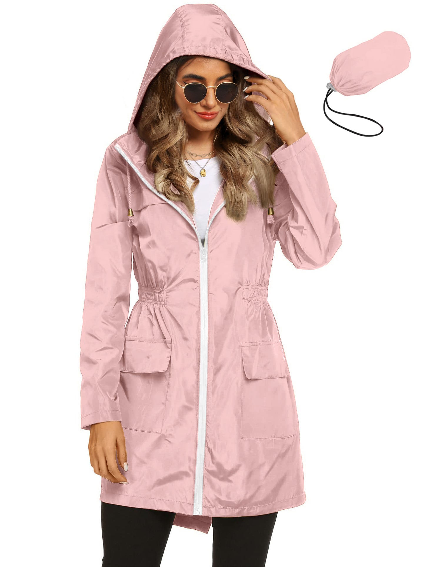 Rosvigor Womens Lightweight Jackets Windbreaker Jackets Woman Long Waterproof Hooded Raincoat with Pockets