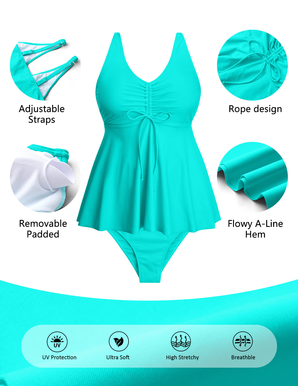 Rosvigor Plus Size Womens Tankini Swimsuits Two Piece Swimwear Women Flowy Tummy Control Bathing Suits