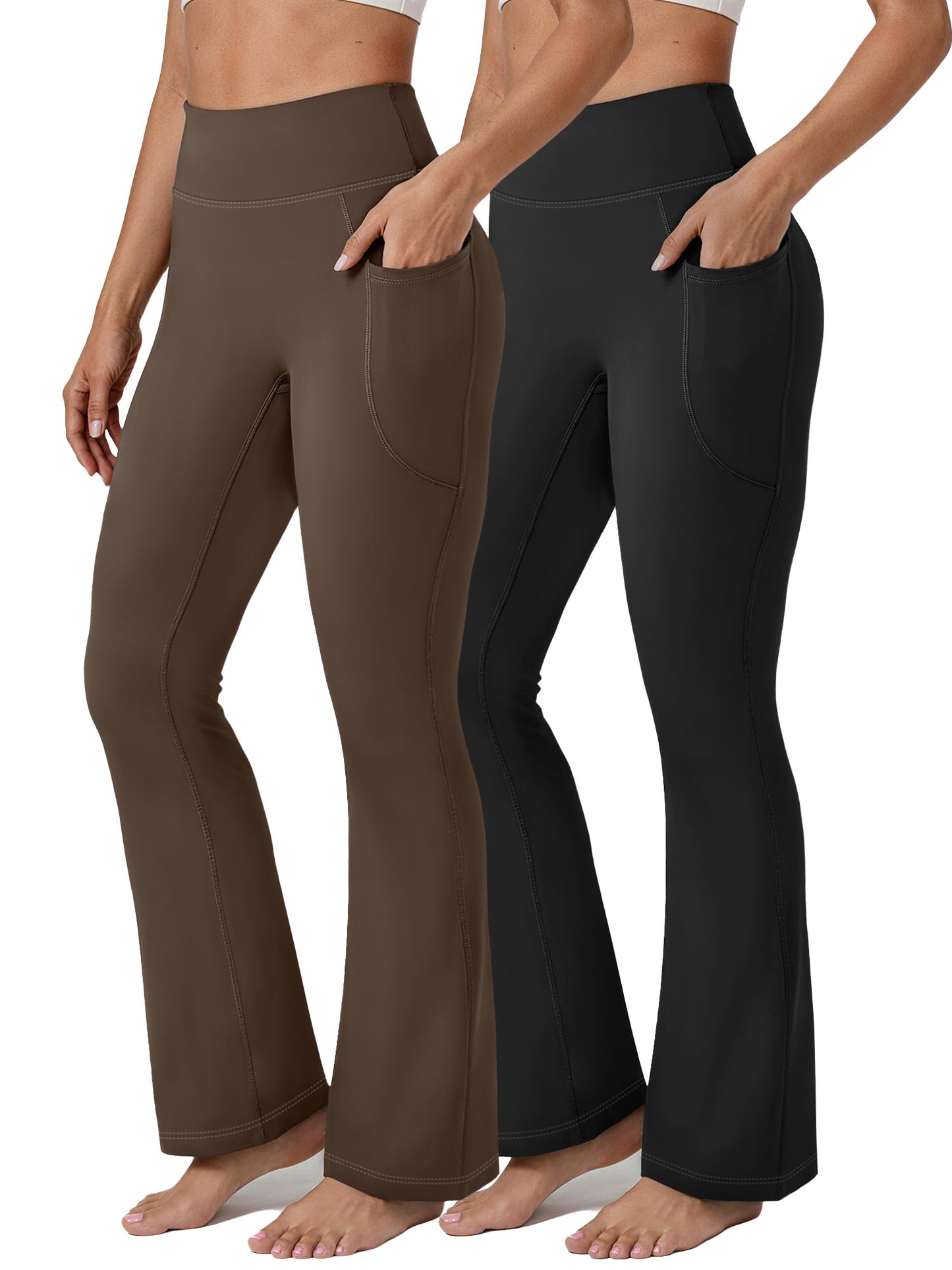 Rosvigor 2 Pack Plus Size Flare Yoga Pants for Women High Waisted Leggings Tummy Control Workout Pants No Front Seam Trousers with Pockets