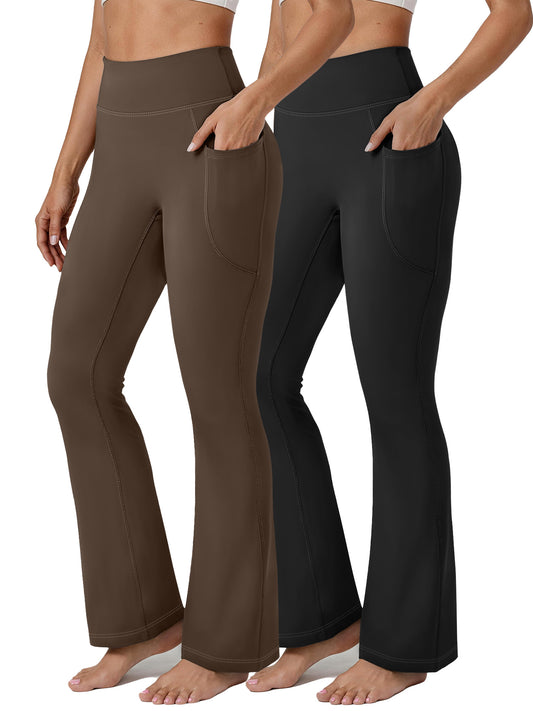 Rosvigor 2 Pack Plus Size Flare Yoga Pants for Women High Waisted Leggings Tummy Control Workout Pants No Front Seam Trousers with Pockets