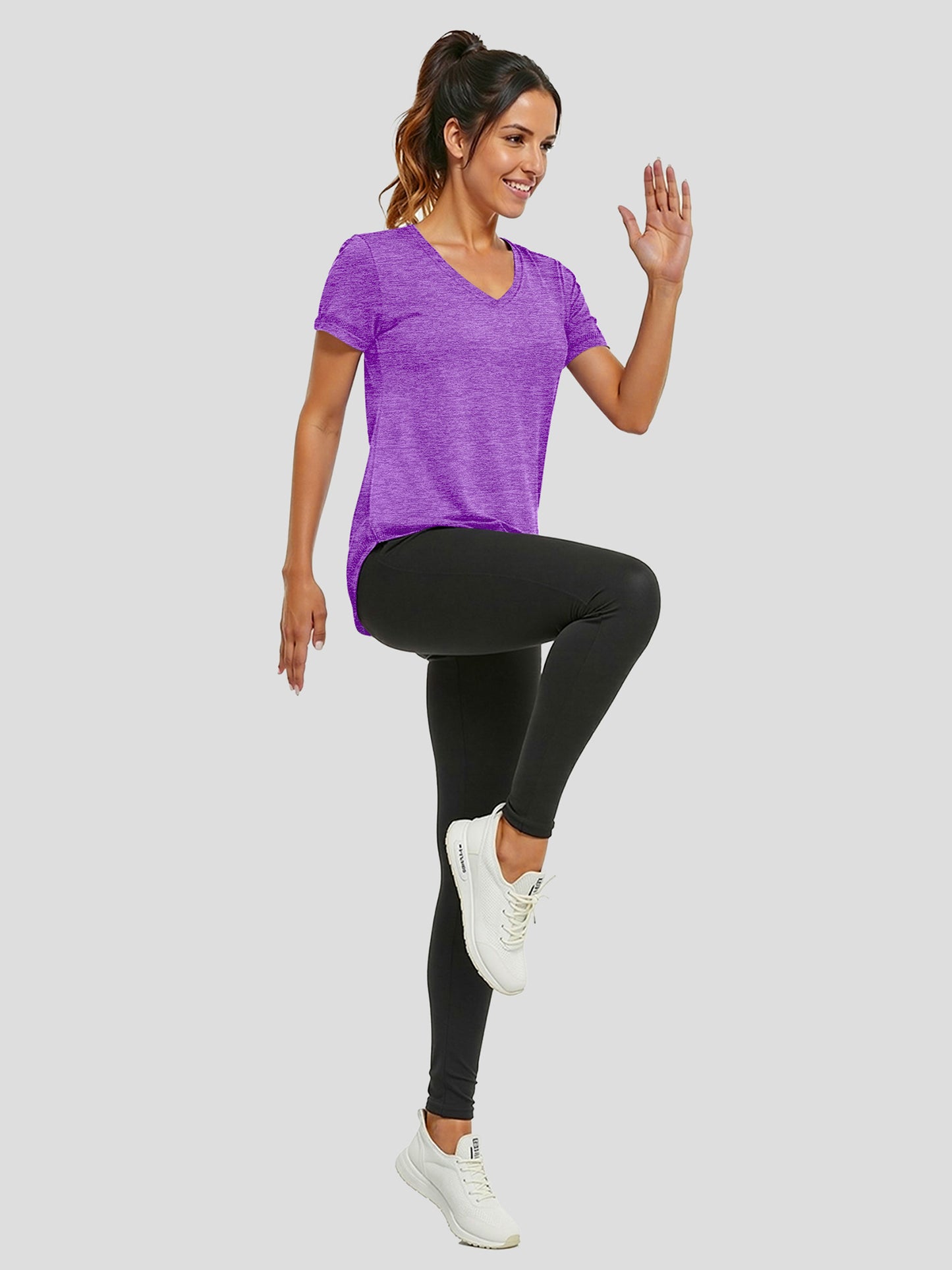 Rosvigor Womens Workout Tops V Neck Tee Shirts Quick Dry Athletic Shirts Women Loose Gym Running Tops
