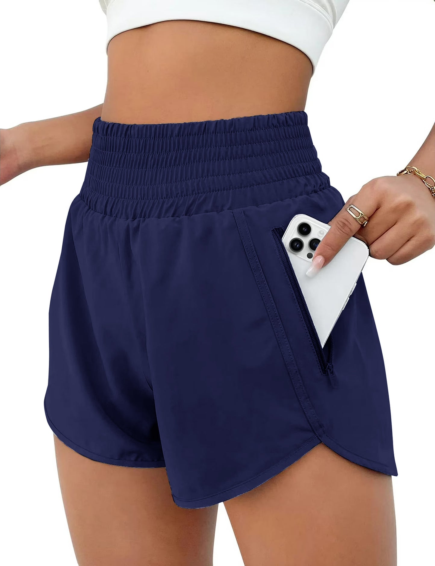 Rosvigor Womens Athletic Shorts High Waisted Running Shorts Gym Workout Shorts with Pockets