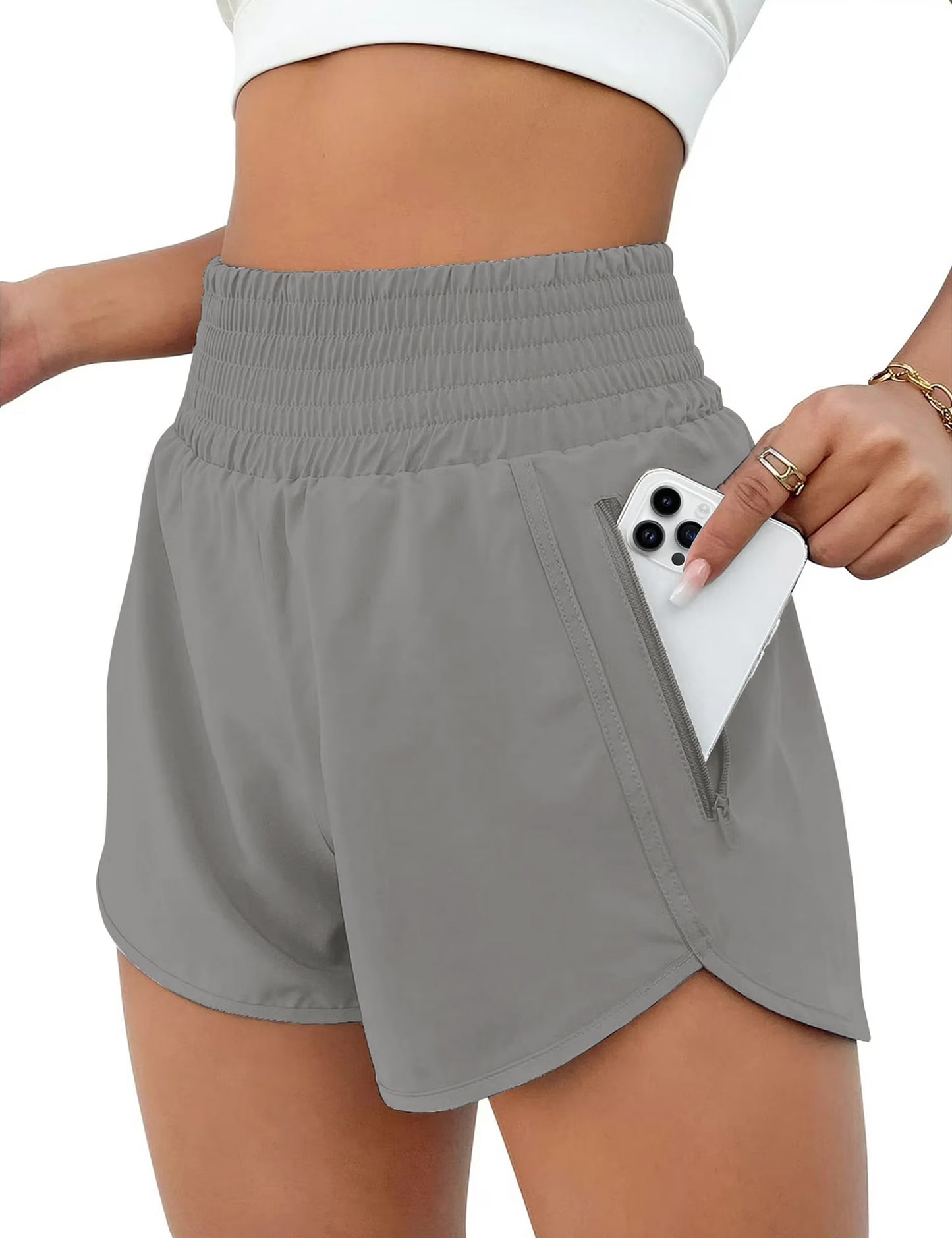 Rosvigor Womens Athletic Shorts High Waisted Running Shorts Gym Workout Shorts with Pockets