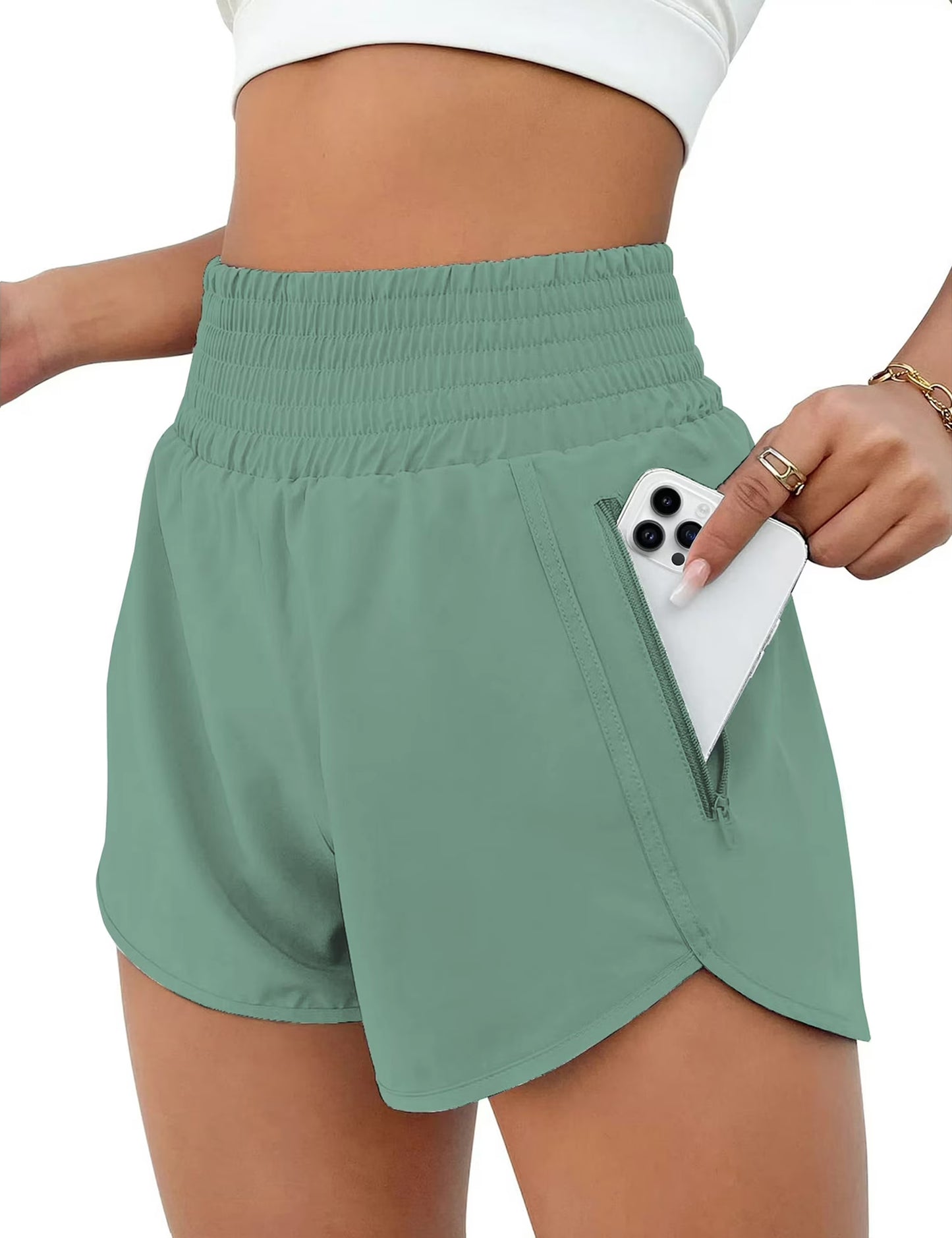 Rosvigor Womens Athletic Shorts High Waisted Running Shorts Gym Workout Shorts with Pockets