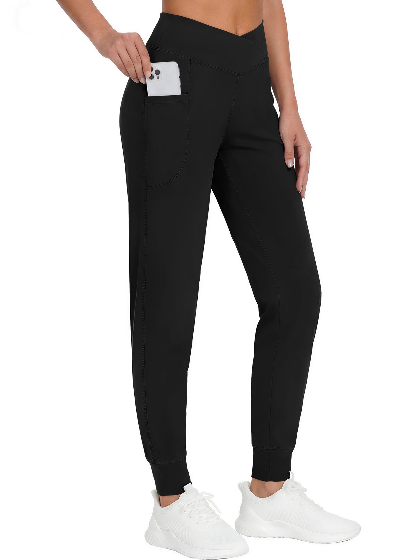 Rosvigor Yoga Joggers Women Athletic Pants for Women Elastic Crossover High Waisted Tapered Casual Pants with Pockets